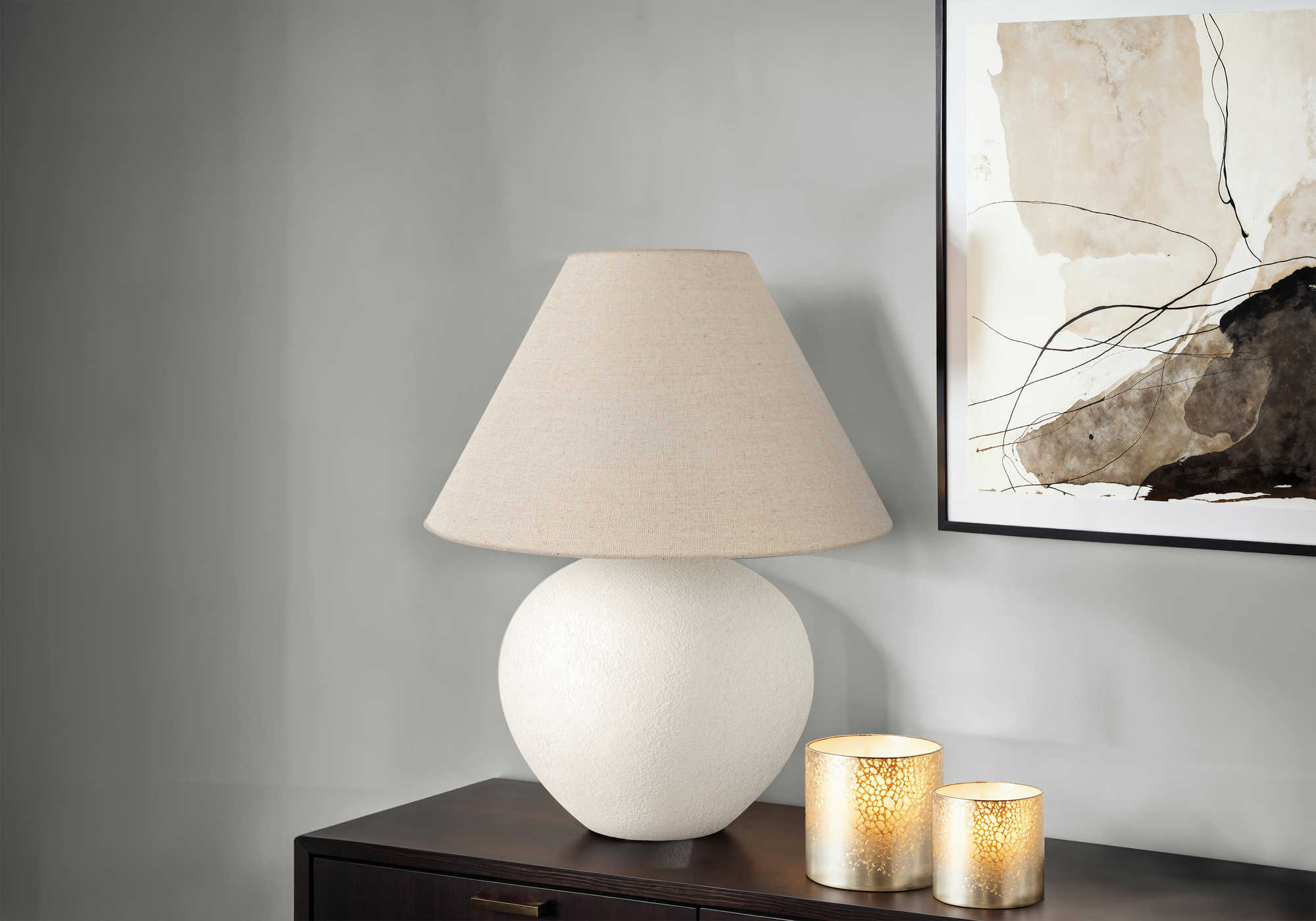 LUMINAIRE - 16"H LAMPE DE TABLE CREME CERAMIQUE / BEIGE – I 9631.
