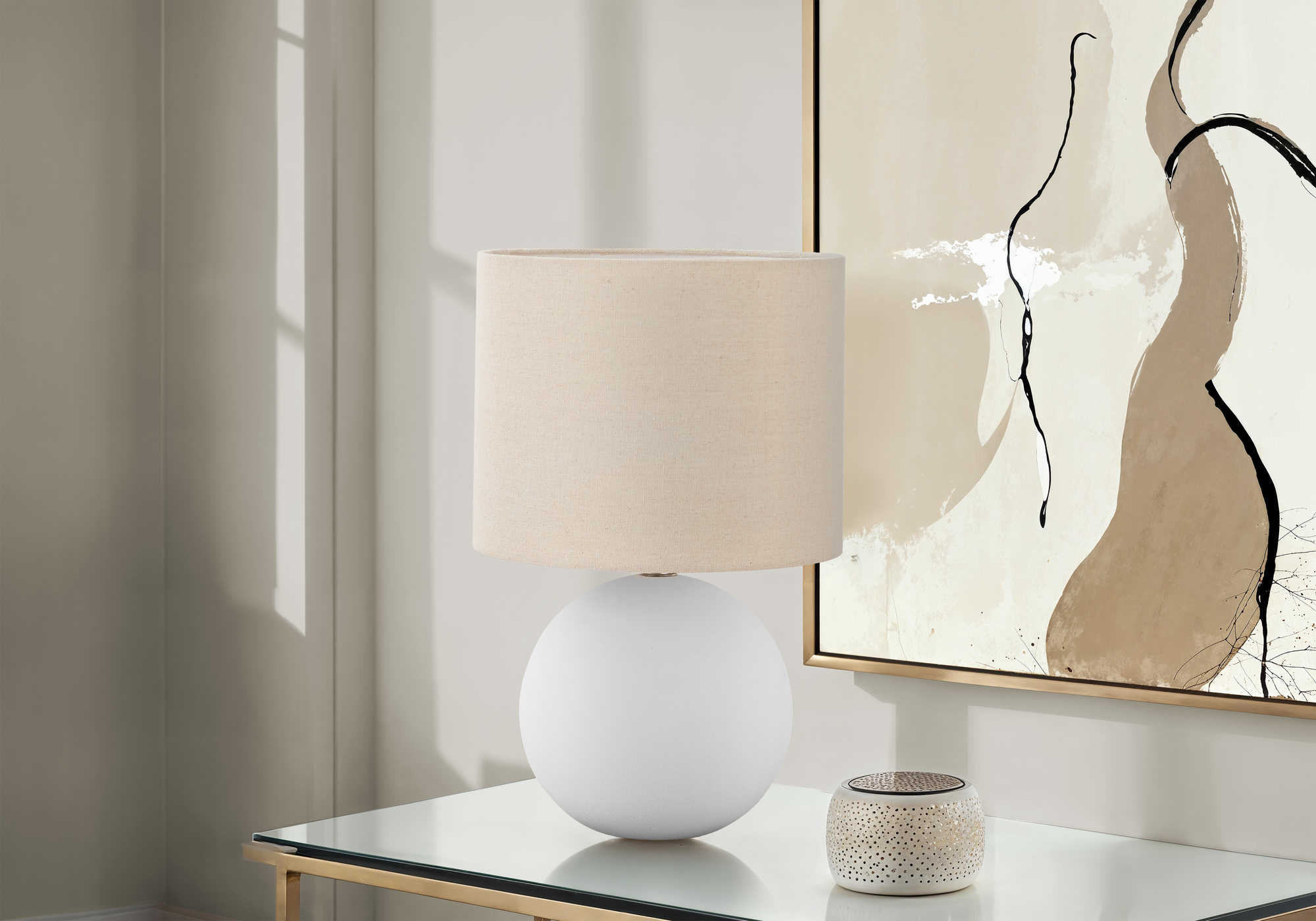 LUMINAIRE - 16"H LAMPE DE TABLE CREME CERAMIQUE / BEIGE – I 9632.