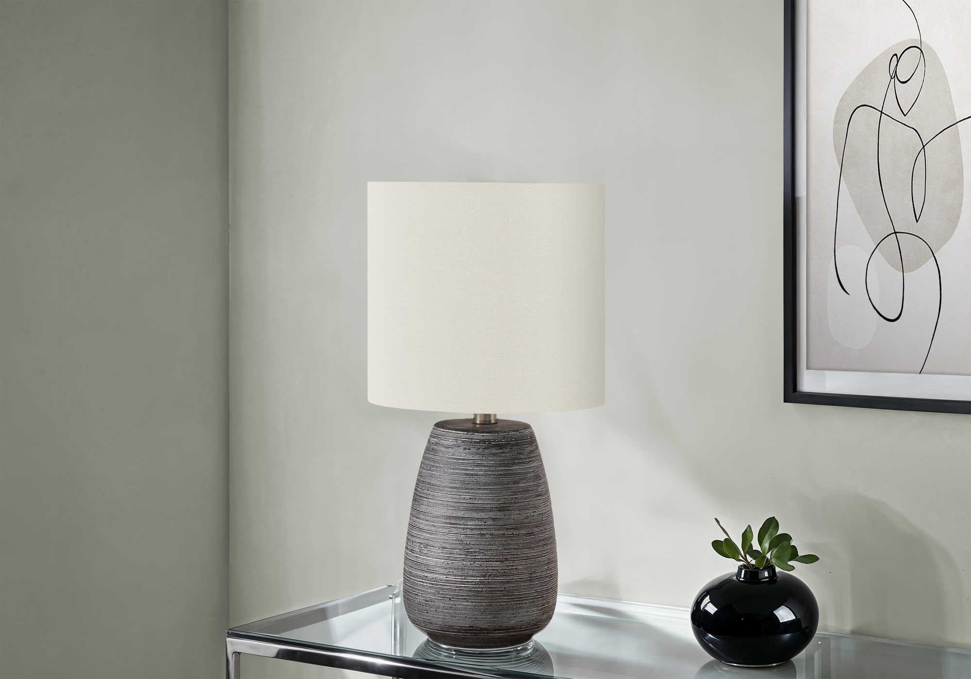 LUMINAIRE - 19"H LAMPE DE TABLE GRIS CERAMIQUE / IVOIRE – I 9633.