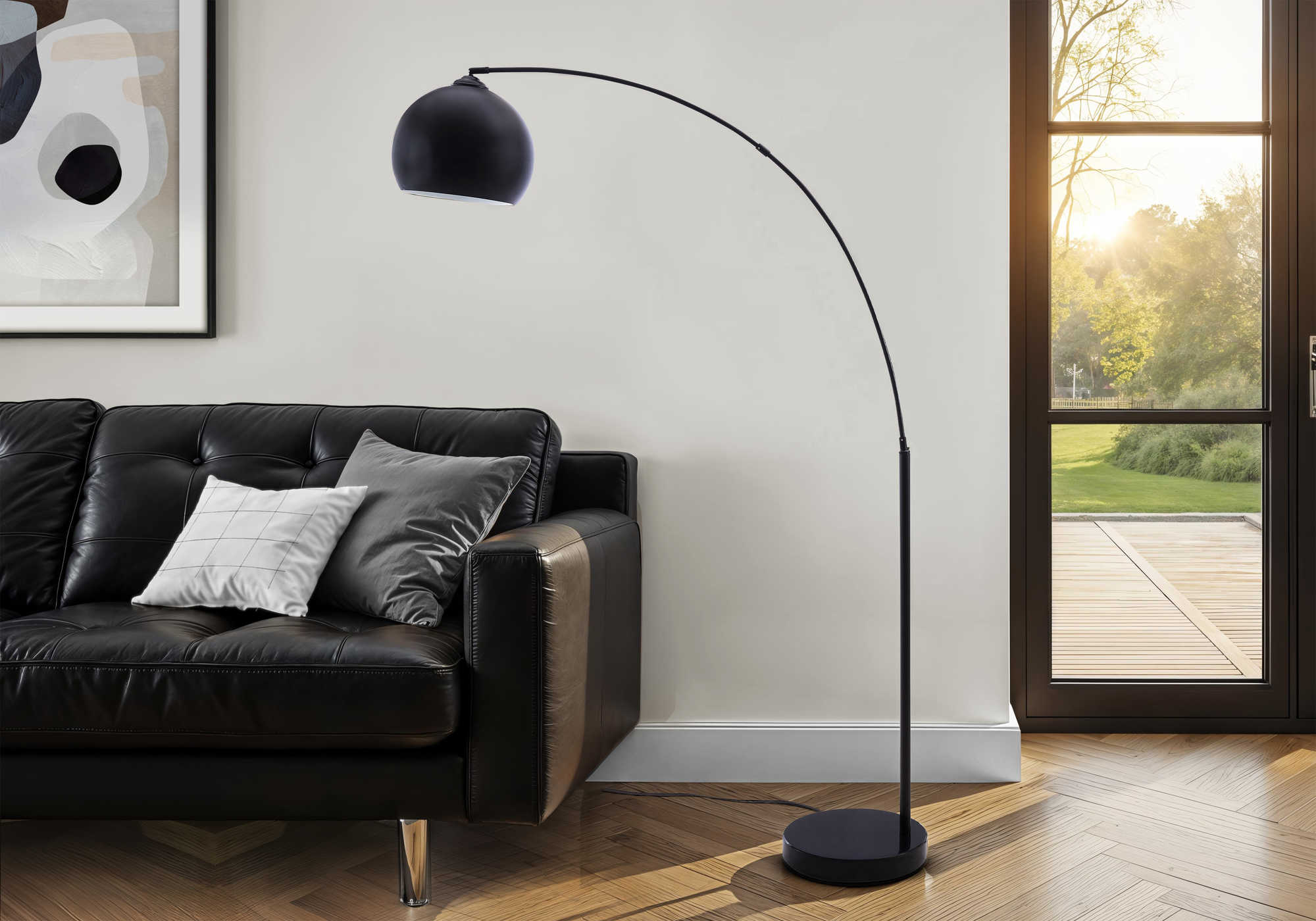 LUMINAIRE - 74"H LAMPE SUR PIED ARC NOIR METAL – I 9634