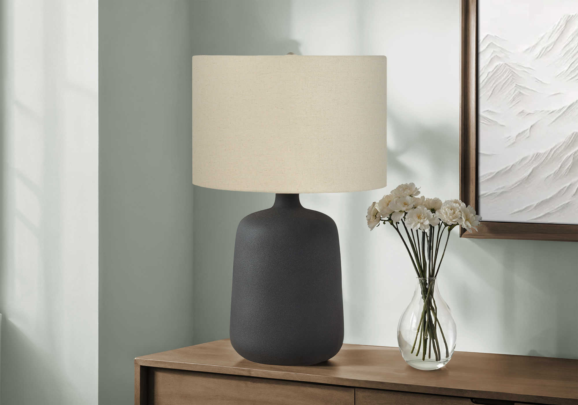 LUMINAIRE - 24"H LAMPE DE TABLE NOIR CERAMIQUE / BEIGE – I 9635.