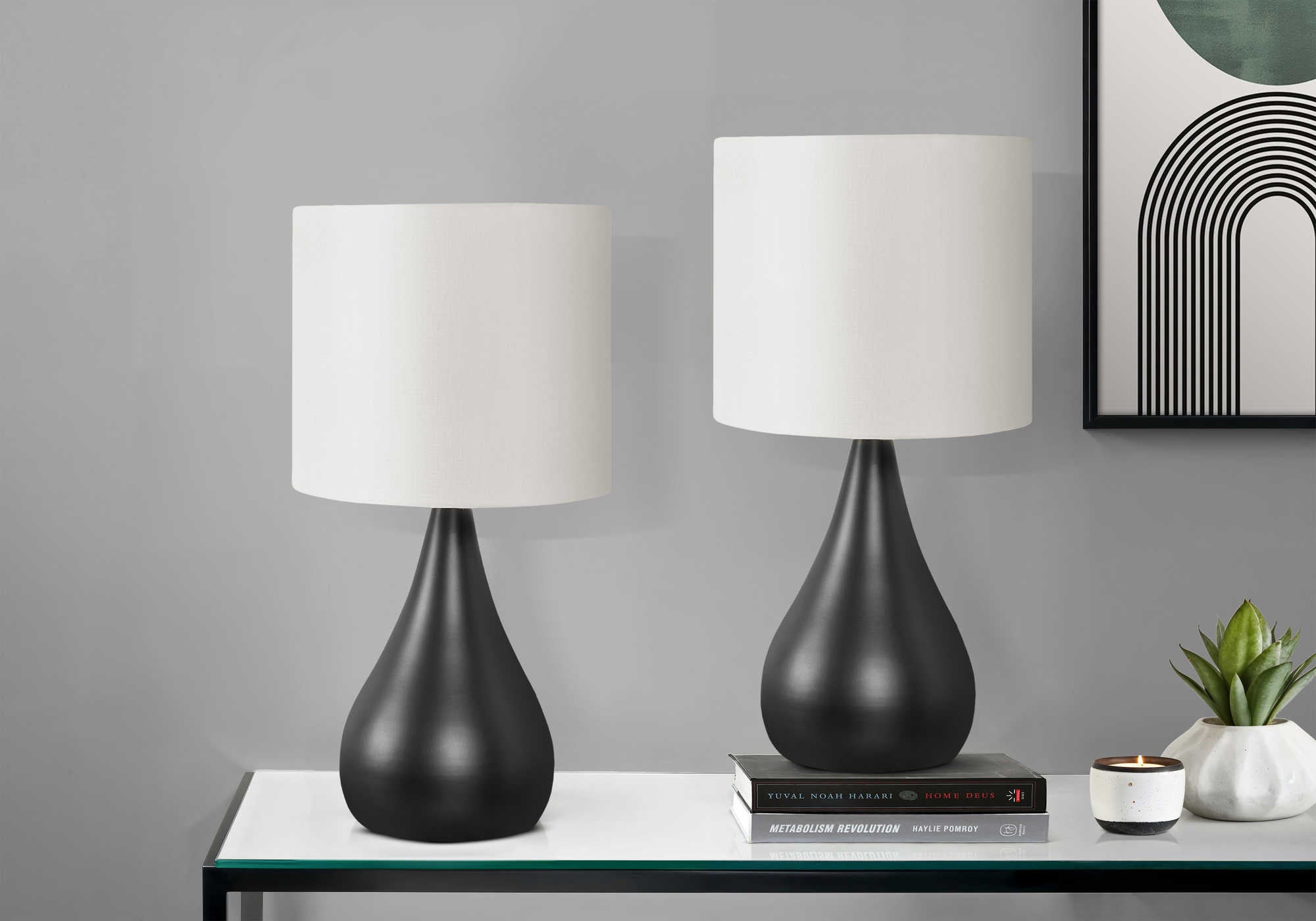 LUMINAIRE - 2MCX / 18"H LAMPE DE TABLE NOIR METAL /IVOIRE – I 9639.
