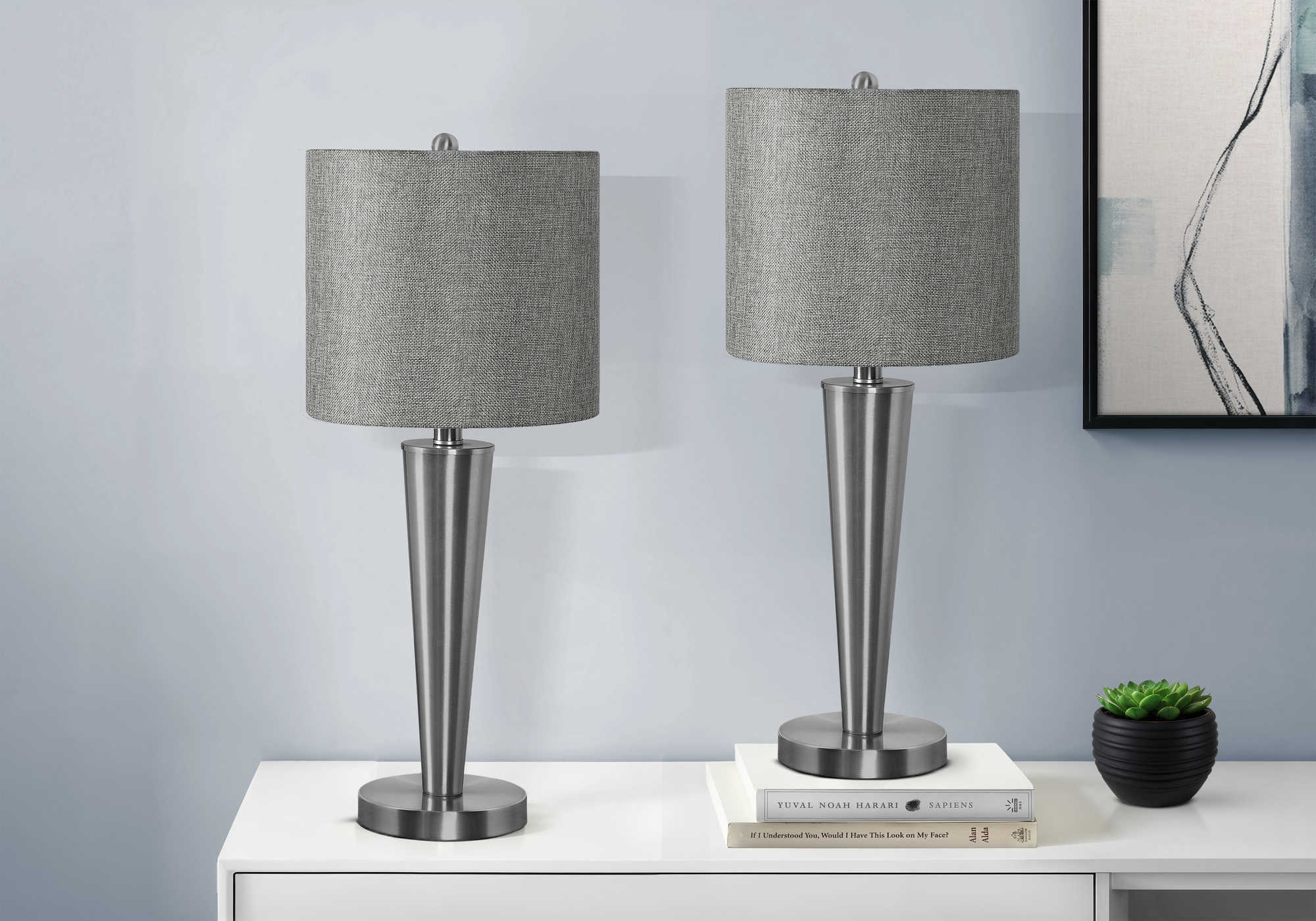 LUMINAIRE - 2MCX / 24"H LAMPE DE TABLE NICKEL / GRIS /USB – I 9642.