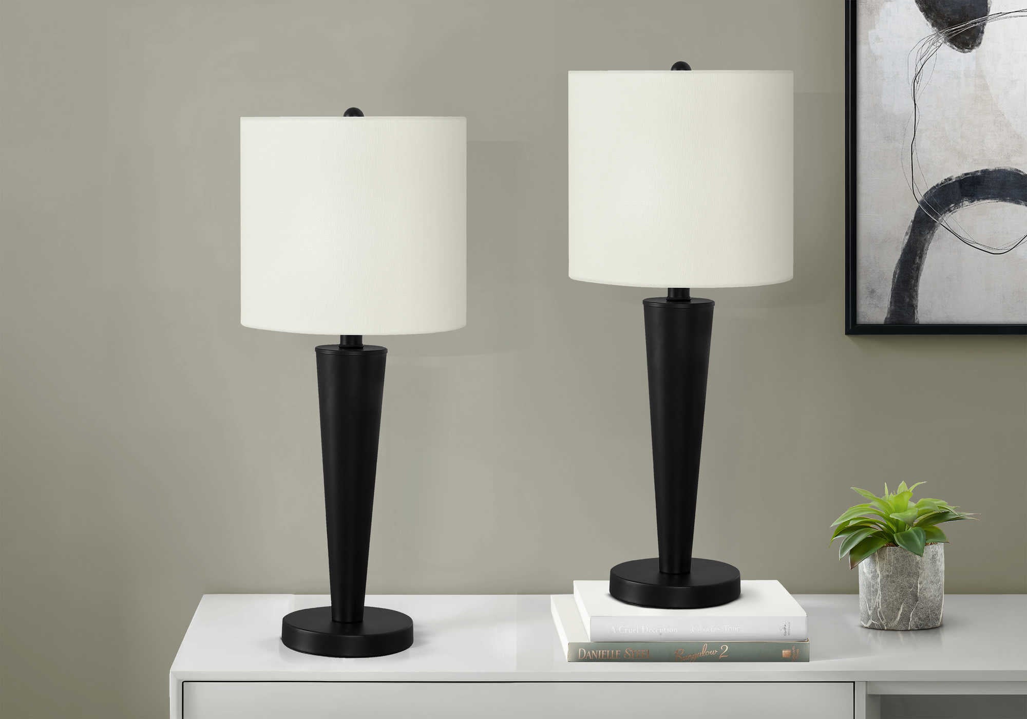 LUMINAIRE - 2MCX / 24"H LAMPE DE TABLE NOIR / IVOIRE /USB – I 9643.