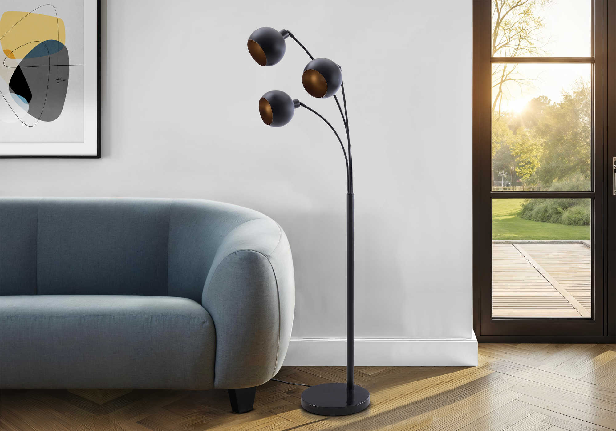 LUMINAIRE - 71"H LAMPE SUR PIED NOIR METAL – I 9648