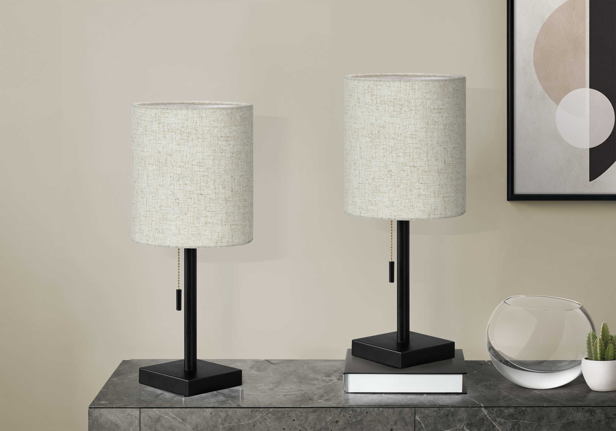 LUMINAIRE - 2MCX / 17"H LAMPE DE TABLE NOIR / BEIGE / USB – I 9650.