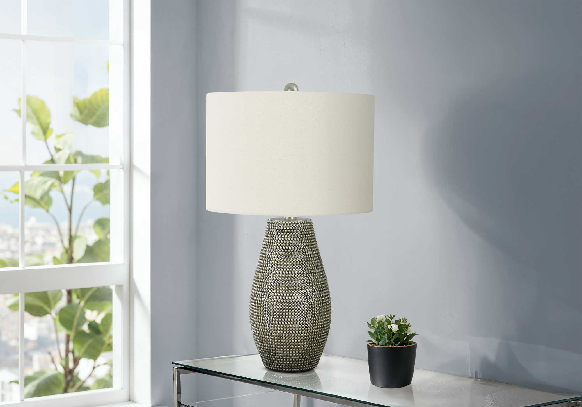 LUMINAIRE - 24"H LAMPE DE TABLE GRIS RESINE / IVOIRE – I 9654.
