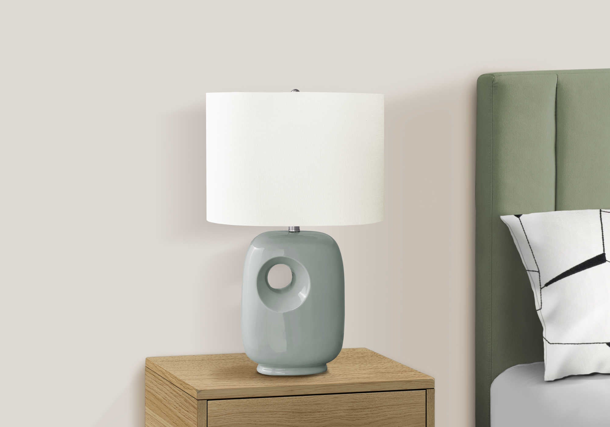 LUMINAIRE - 26"H LAMPE DE TABLE VERT CERAMIQUE / IVOIRE – I 9678.