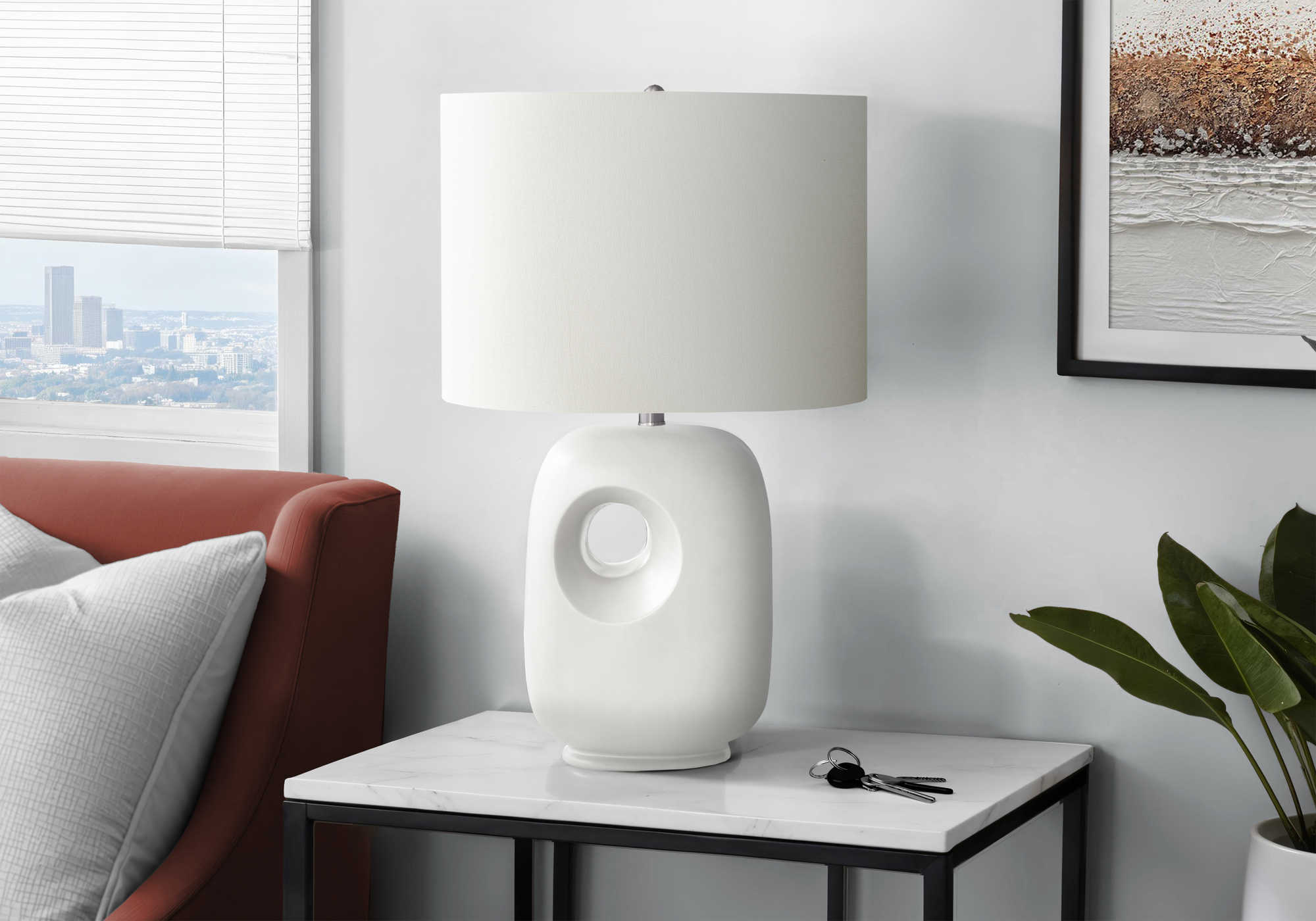 LUMINAIRE - 26"H LAMPE DE TABLE BLANC CERAMIQUE / IVOIRE – I 9679.