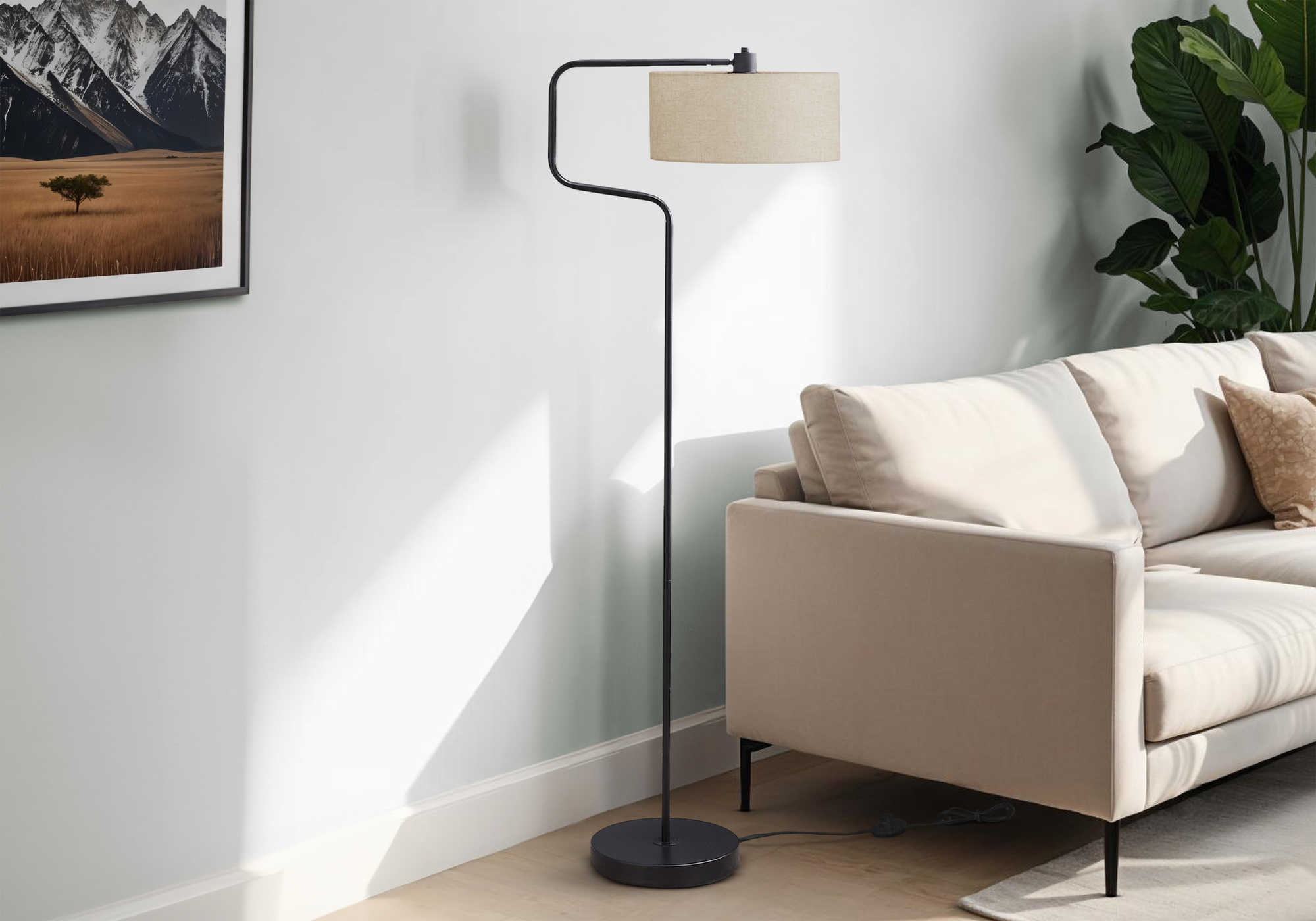 LUMINAIRE - 61"H LAMPE SUR PIED NOIR METAL / BEIGE – I 9690
