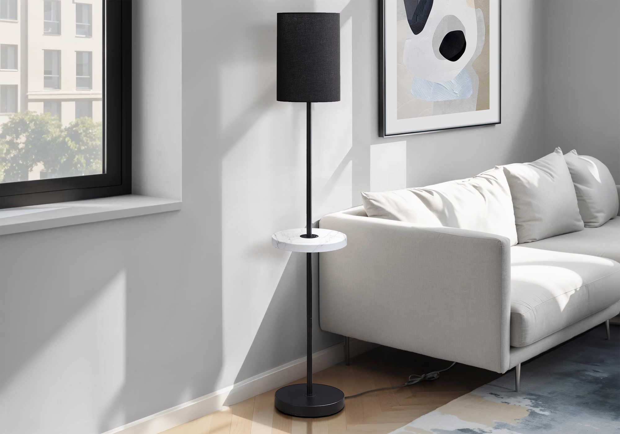 LUMINAIRE - 62"H LAMPE SUR PIED NOIR METAL / NOIR / USB – I 9691