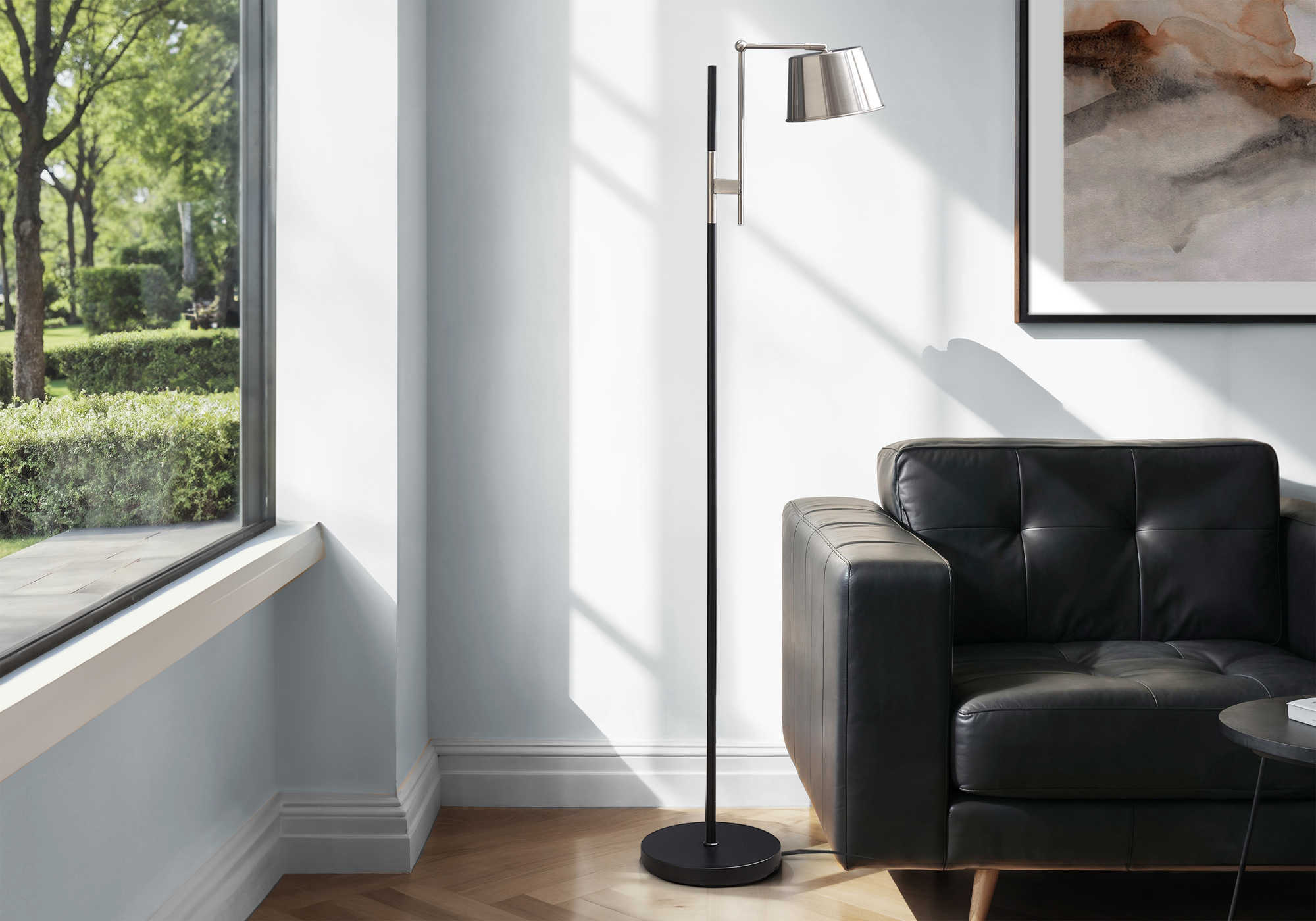 LUMINAIRE - 65"H LAMPE SUR PIED NOIR METAL / NICKEL – I 9693