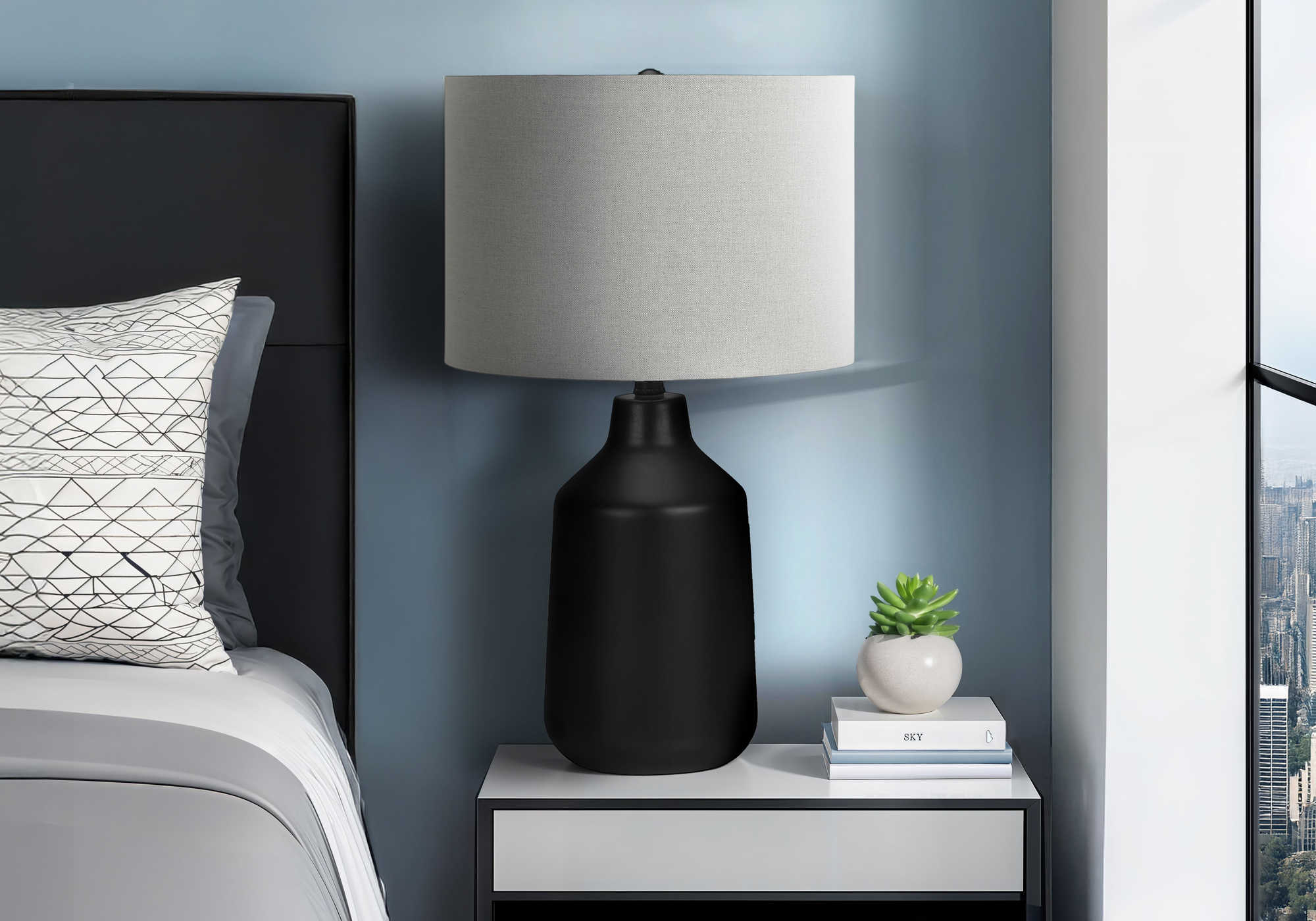 LUMINAIRE - 24"H LAMPE DE TABLE NOIR BETON / GRIS – I 9701.