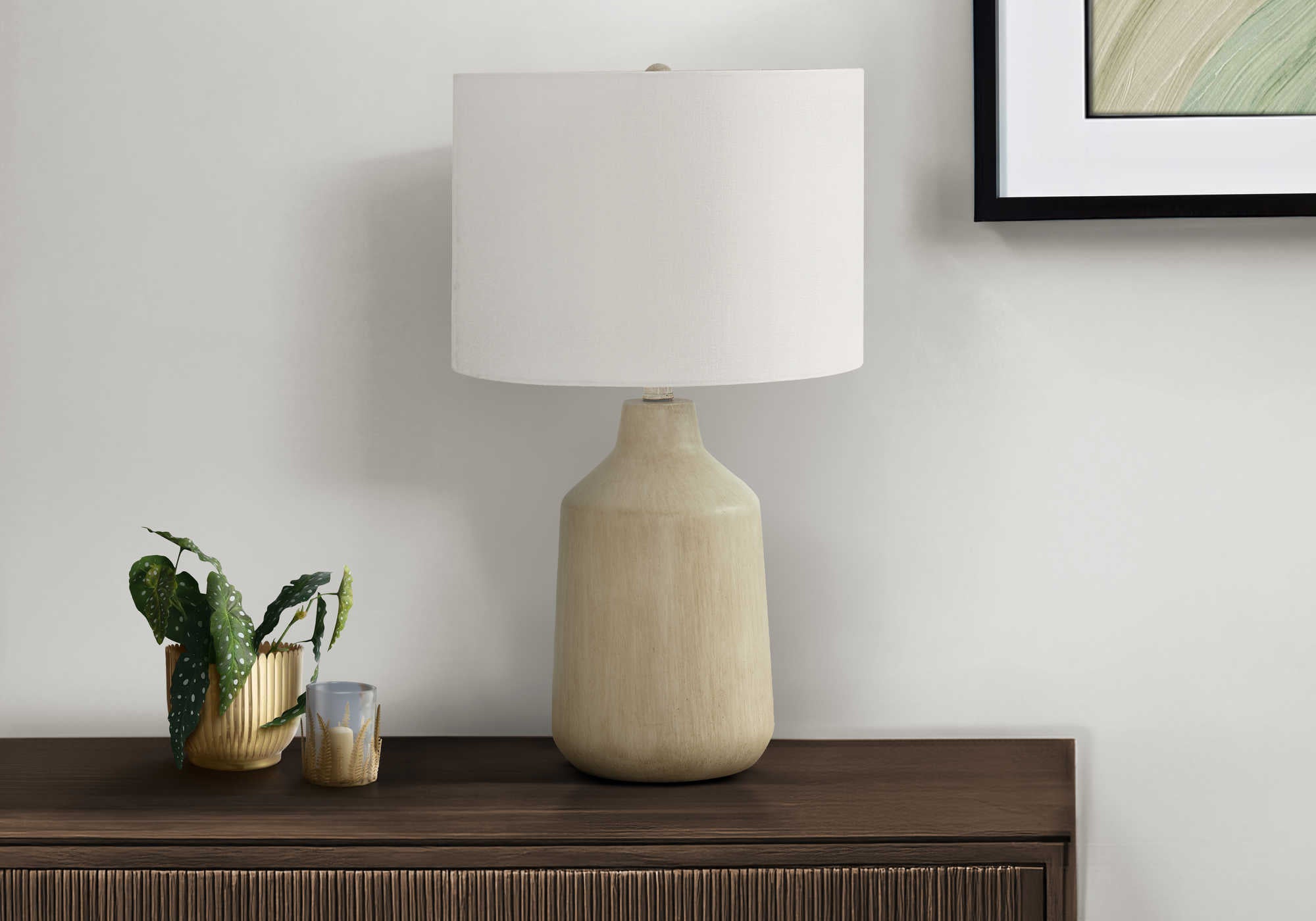 LUMINAIRE - 24"H LAMPE DE TABLE BEIGE BETON / IVOIRE – I 9702.