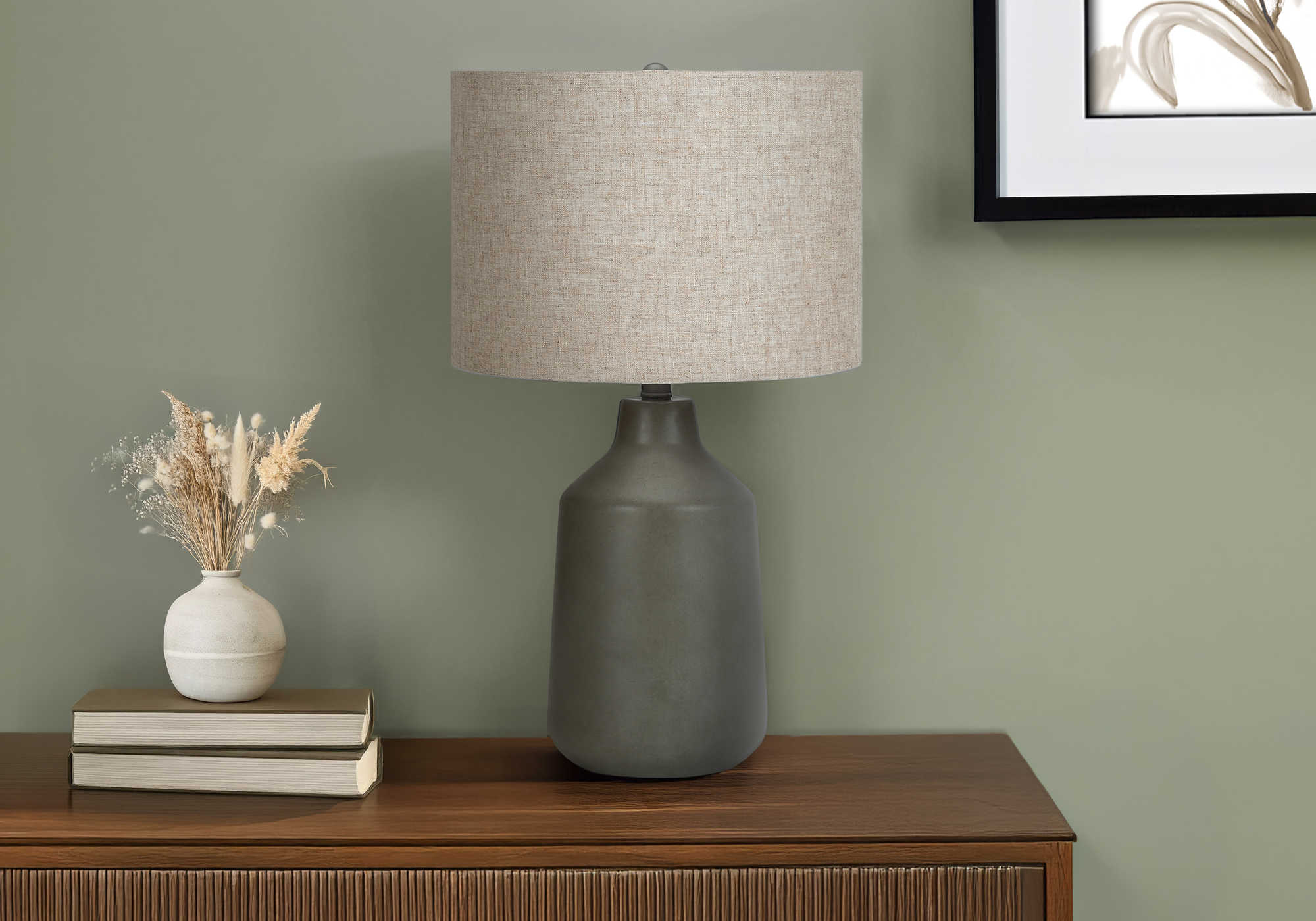 LUMINAIRE - 24"H LAMPE DE TABLE GRIS BETON / BEIGE – I 9703.