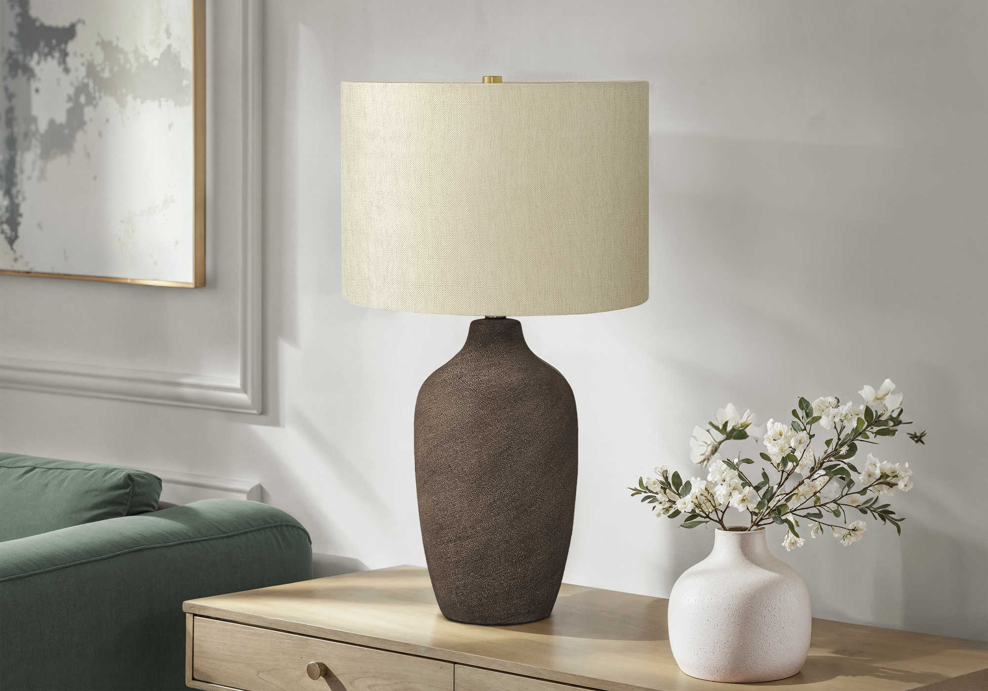 LUMINAIRE - 27"H LAMPE DE TABLE GRIS CERAMIQUE / BEIGE – I 9709.