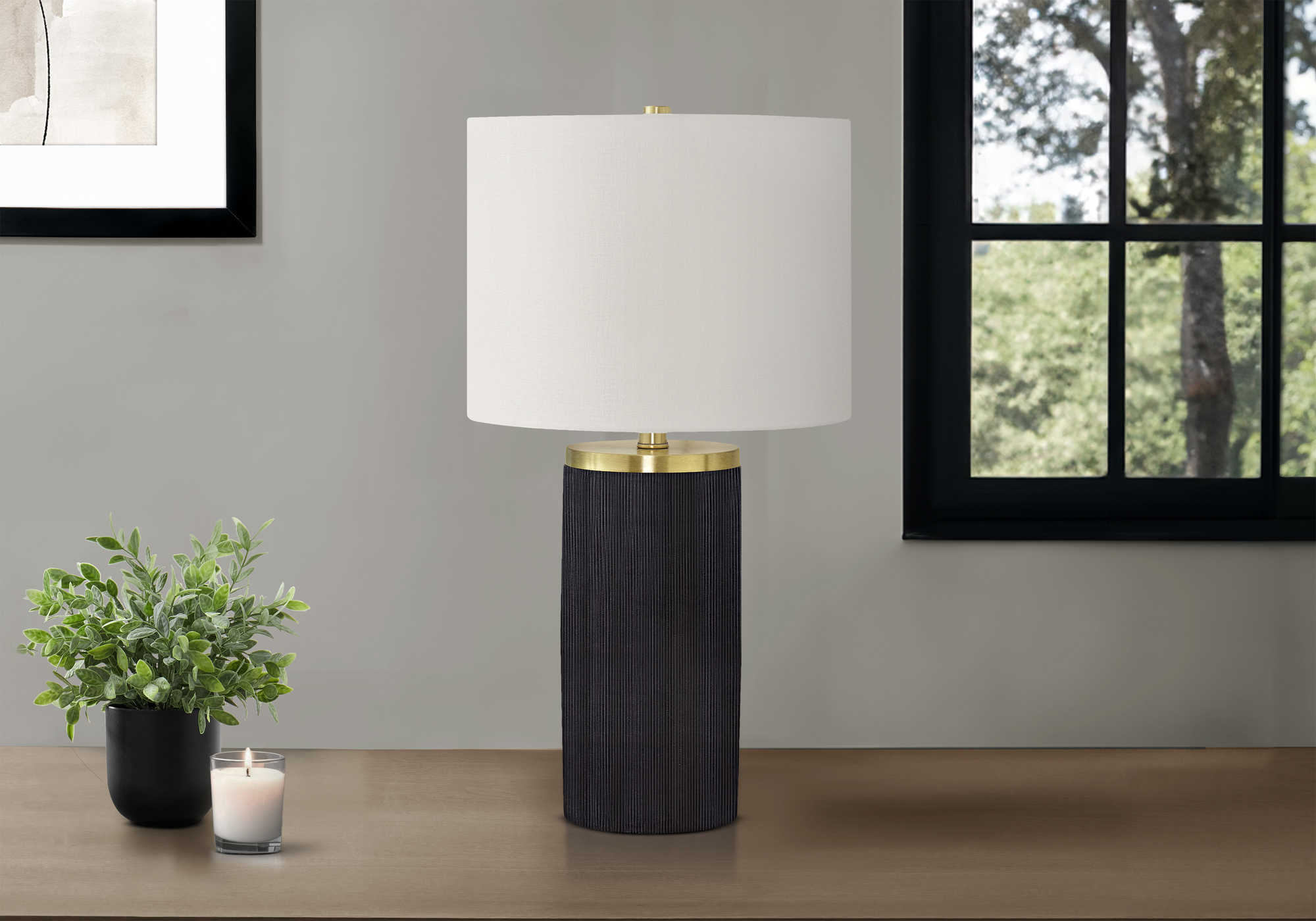 LUMINAIRE - 24"H LAMPE DE TABLE NOIR BETON / IVOIRE – I 9710.