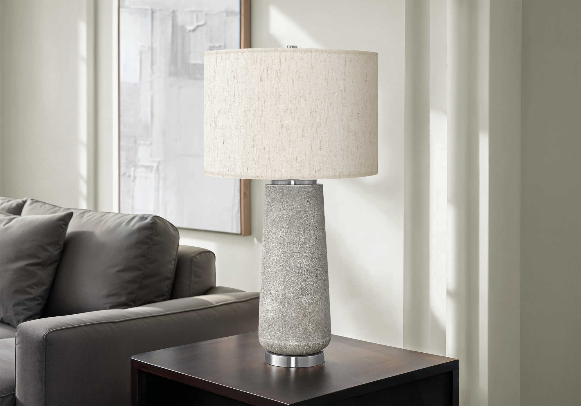 LUMINAIRE - 29"H LAMPE DE TABLE GRIS RESINE / IVOIRE – I 9712.