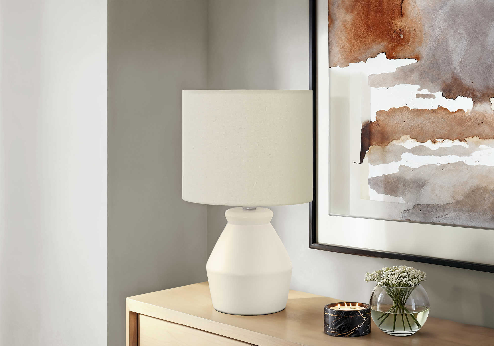LUMINAIRE - 17"H LAMPE DE TABLE CREME CERAMIQUE / IVOIRE – I 9740.