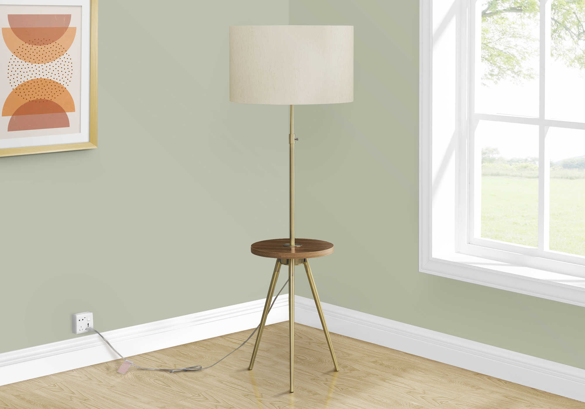 Image of lighting - 63"h tripod floor lamp brass metal / usb.