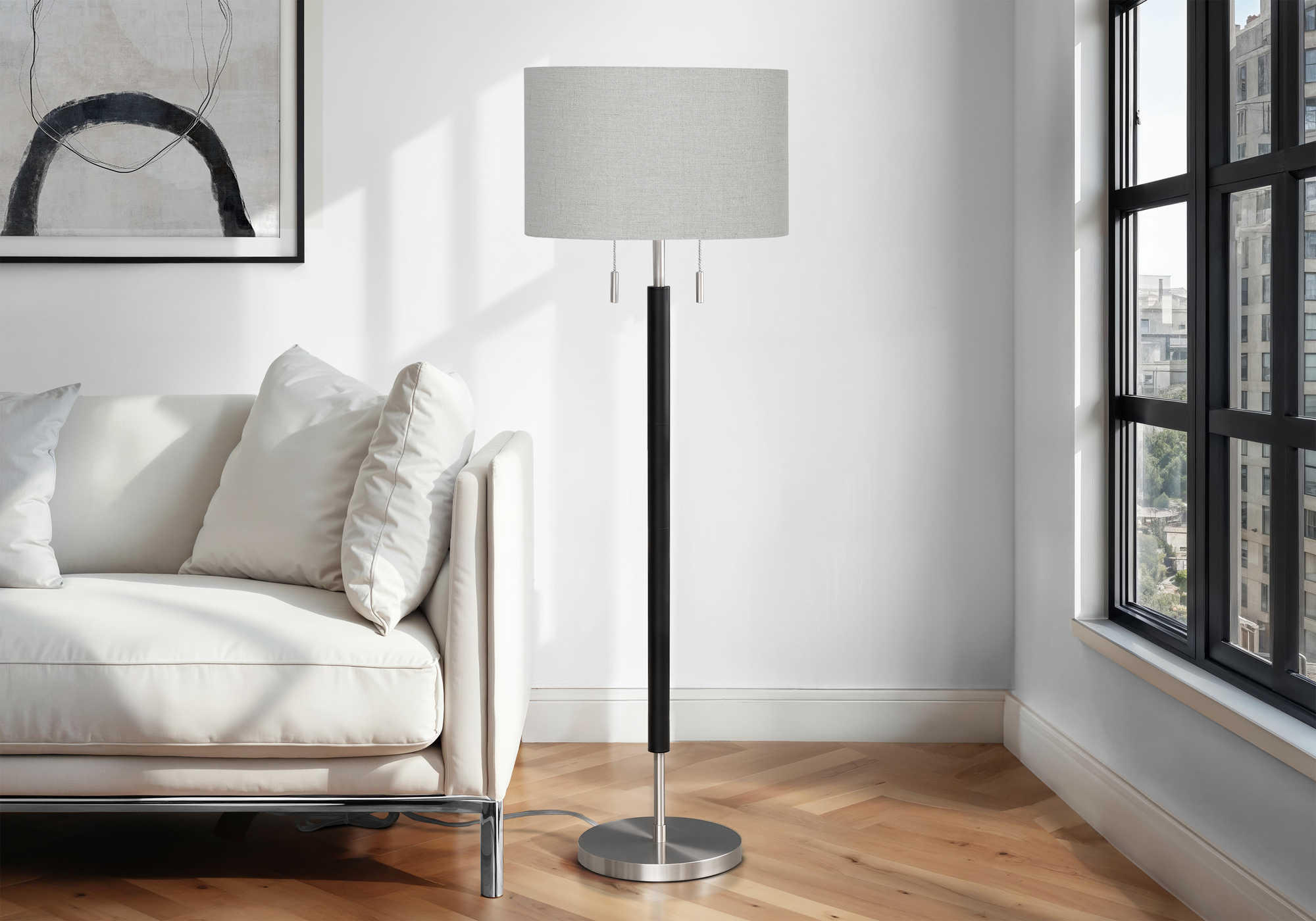 LUMINAIRE - 60"H LAMPE SUR PIED NICKEL METAL / GRIS – I 9748.