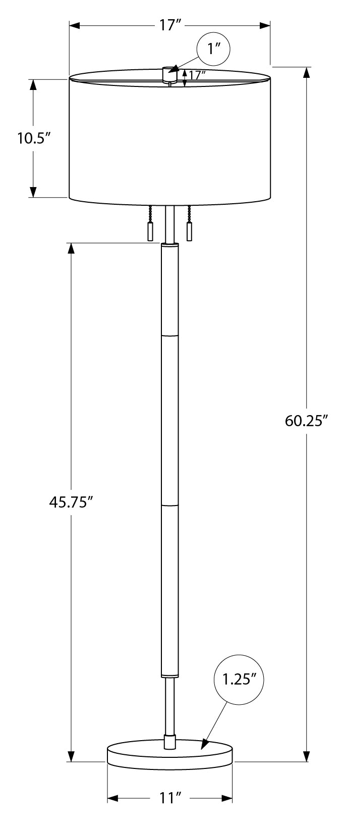 LUMINAIRE - 60"H LAMPE SUR PIED NICKEL METAL / GRIS – I 9748.