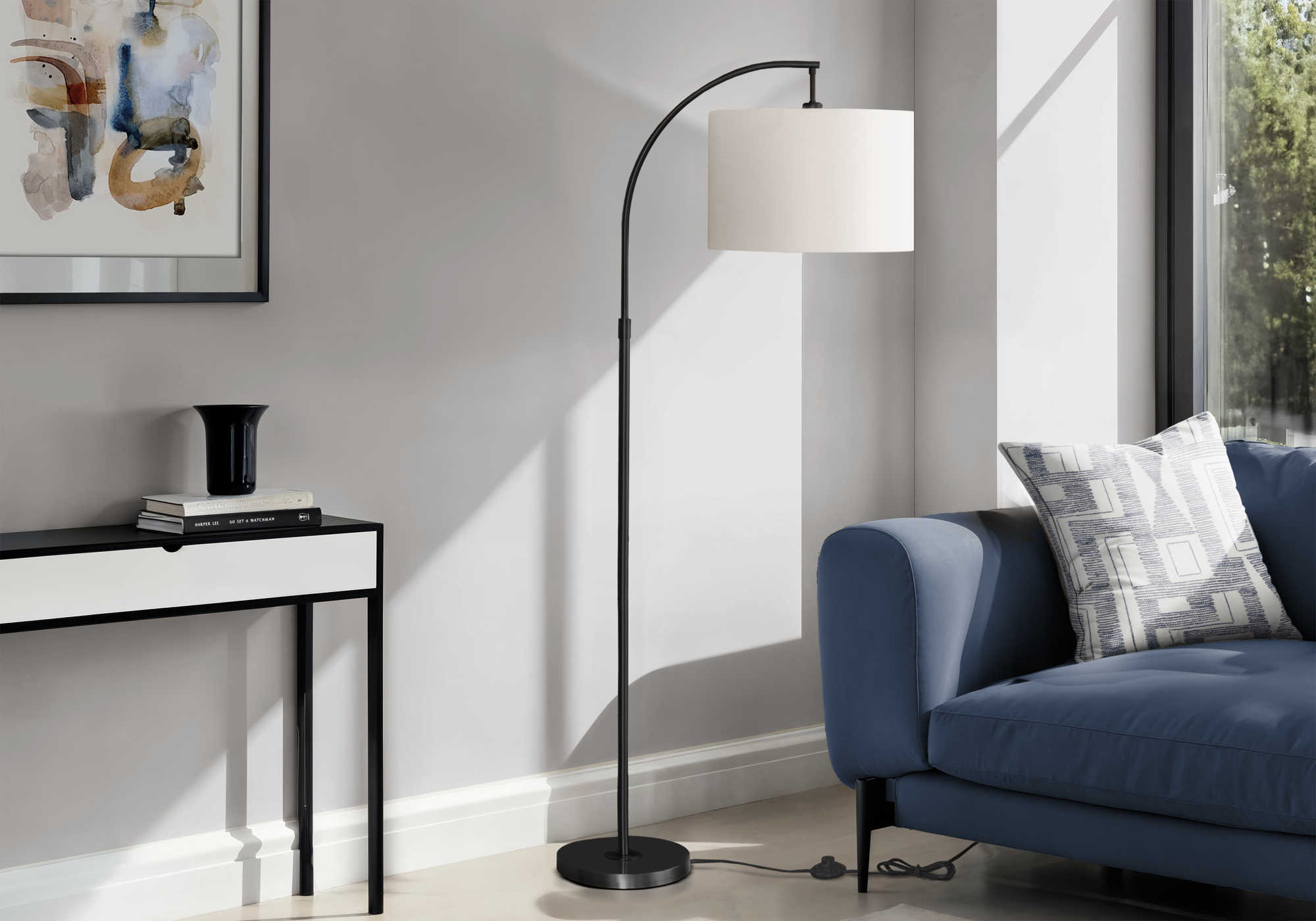 LUMINAIRE - 65"H LAMPE SUR PIED ARC NOIR METAL / IVOIRE – I 9749