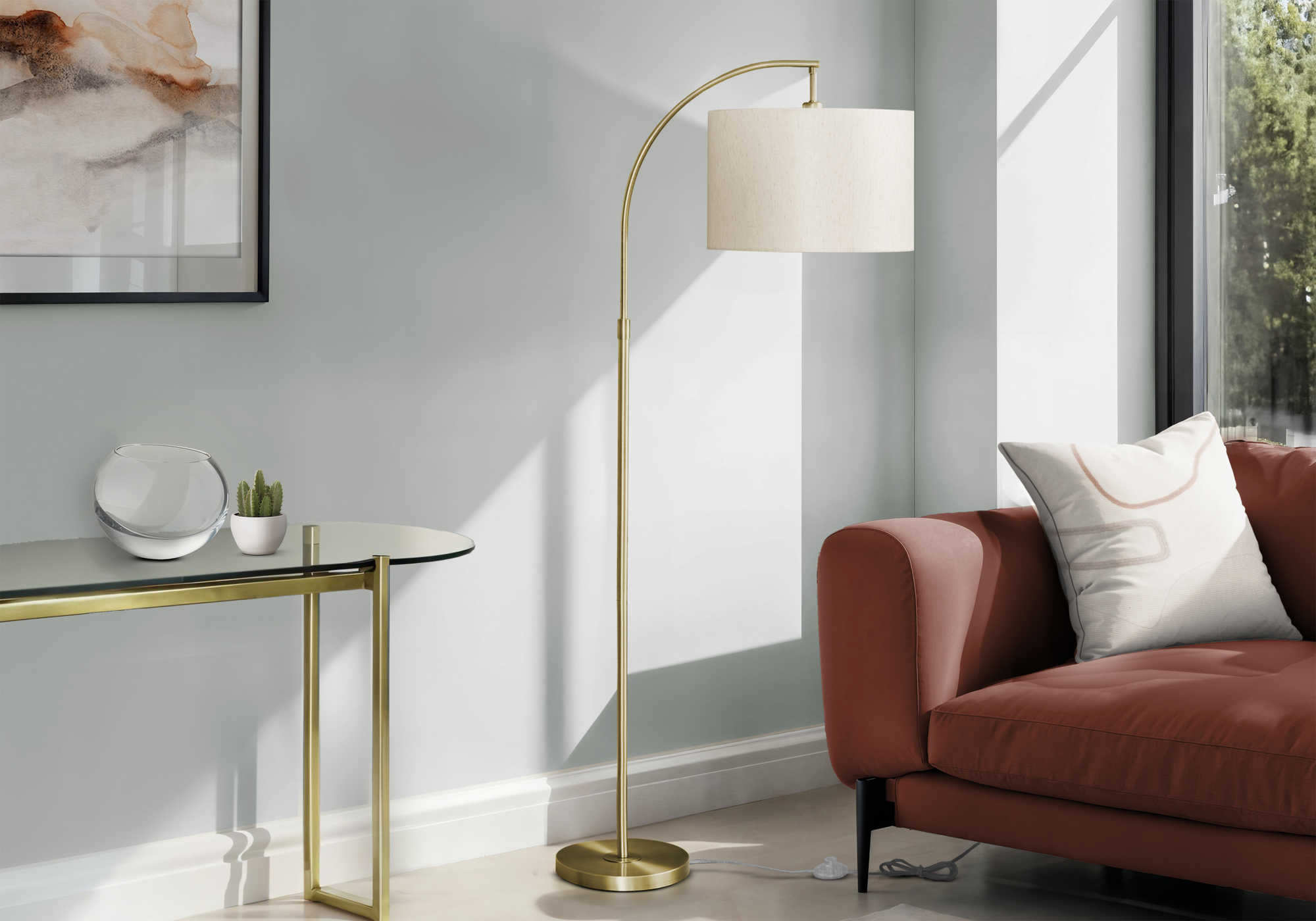 LUMINAIRE - 65"H LAMPE SUR PIED ARC LAITON METAL / IVOIRE – I 9750