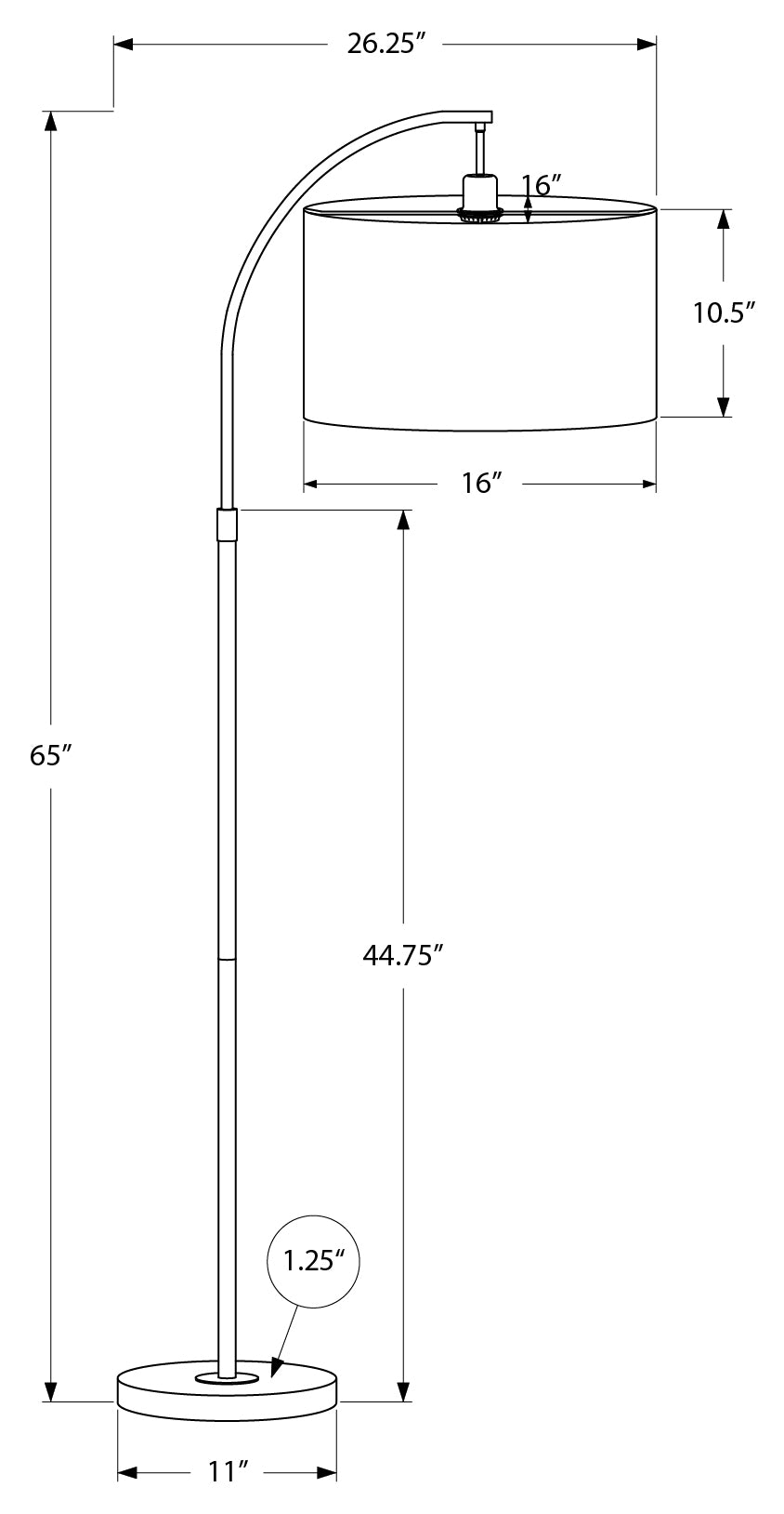 LUMINAIRE - 65"H LAMPE SUR PIED ARC LAITON METAL / IVOIRE – I 9750