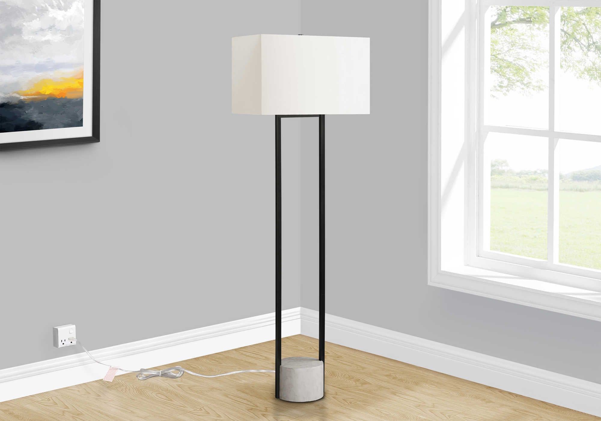 Image of lighting - 62"h floor lamp black metal / ivory.