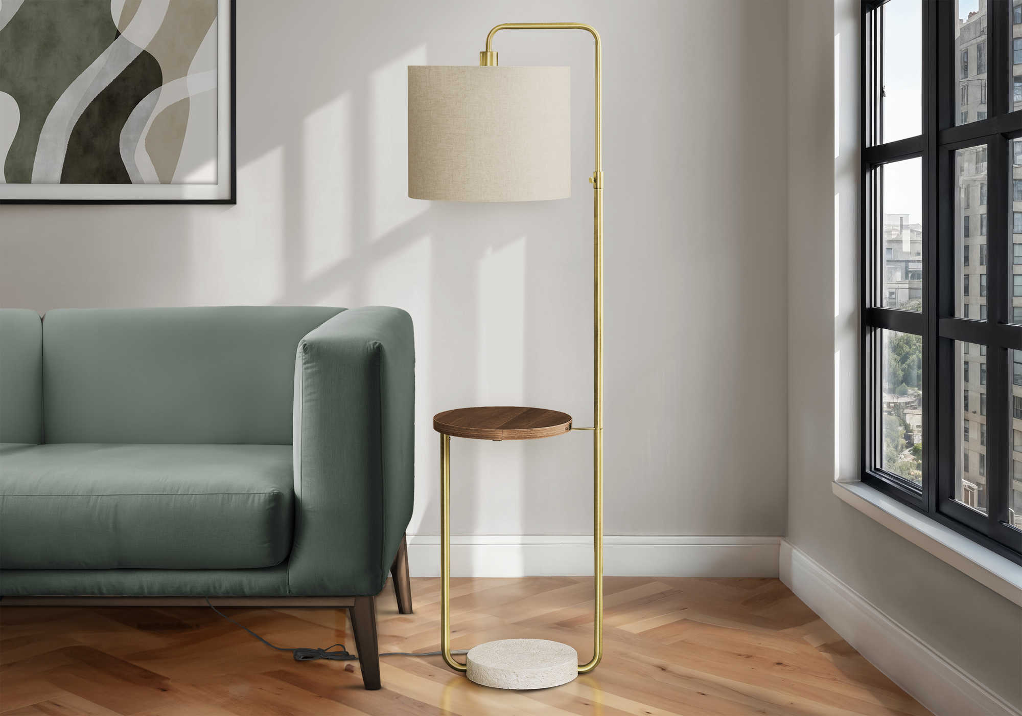 LUMINAIRE - 67"H LAMPE SUR PIED LAITON METAL / BEIGE / USB – I 9754.