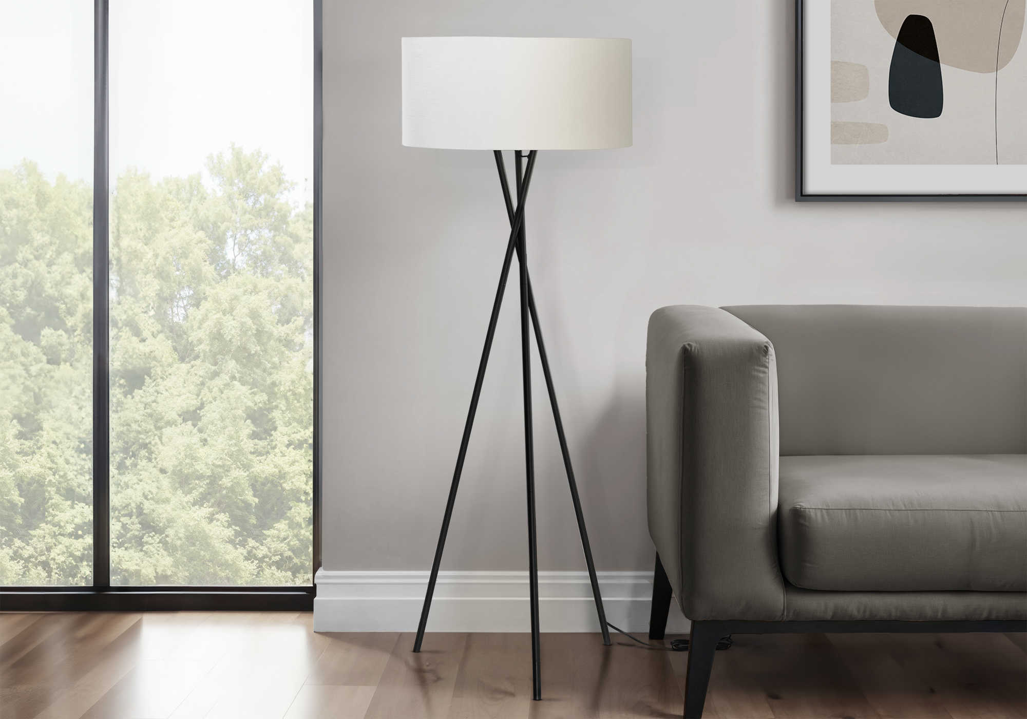 LUMINAIRE - 62"H LAMPE SUR PIED TREPIED NOIR METAL / IVOIRE – I 9756.