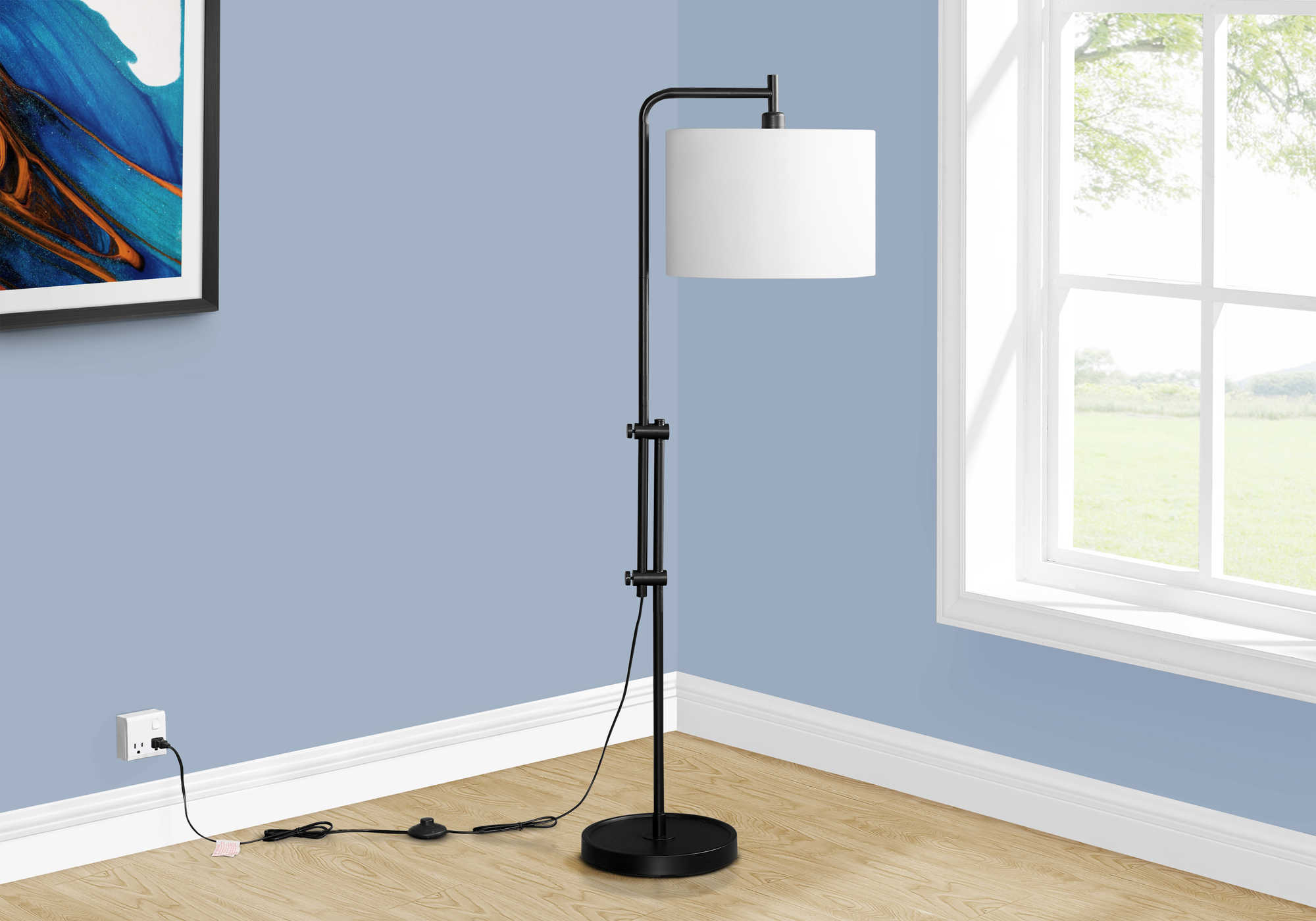 Image of lighting - 63"h floor lamp black metal / ivory shade.