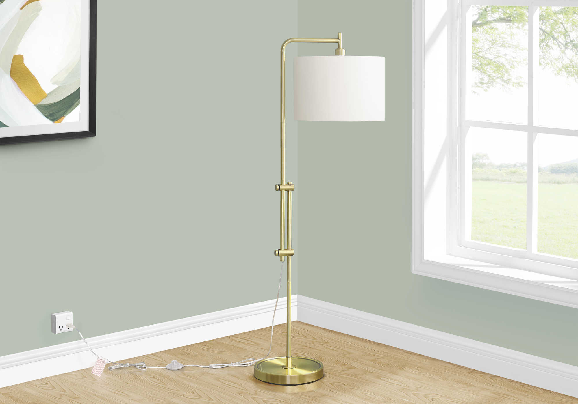 Image of lighting - 63"h floor lamp brass metal / ivory shade.