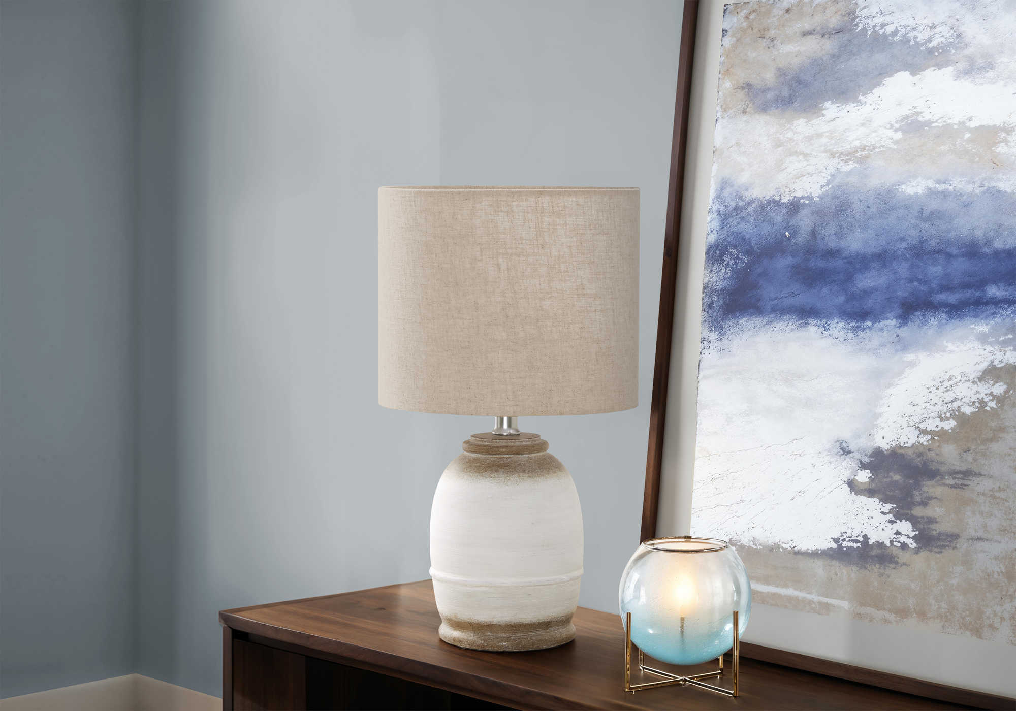 LUMINAIRE - 16"H LAMPE DE TABLE CREME RESINE / BEIGE – I 9765.