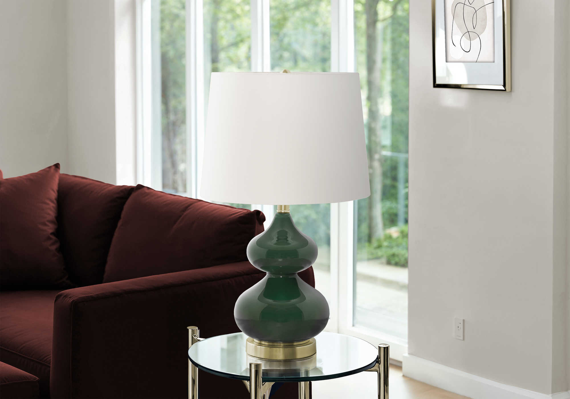 LUMINAIRE - 24"H LAMPE DE TABLE VERT VERRE / IVOIRE – I 9768.