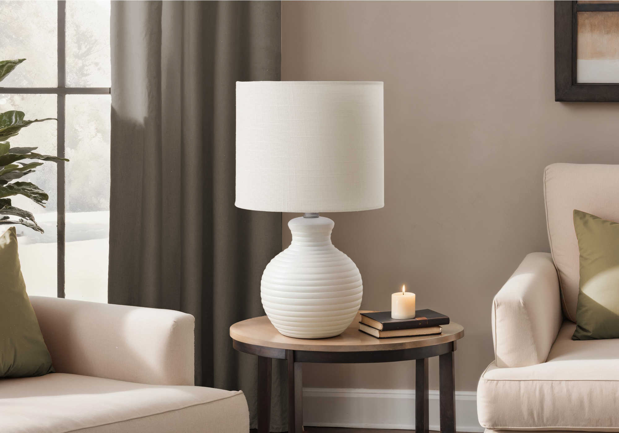 LUMINAIRE - 16"H LAMPE DE TABLE BLANC RESINE / IVOIRE – I 9777