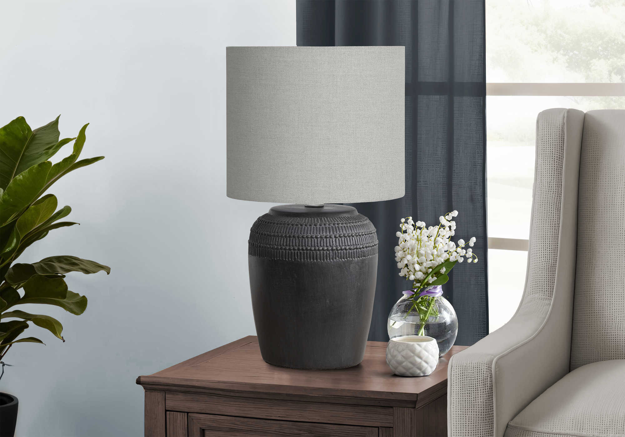 LUMINAIRE - 17"H LAMPE DE TABLE NOIR CERAMIQUE / GRIS – I 9781