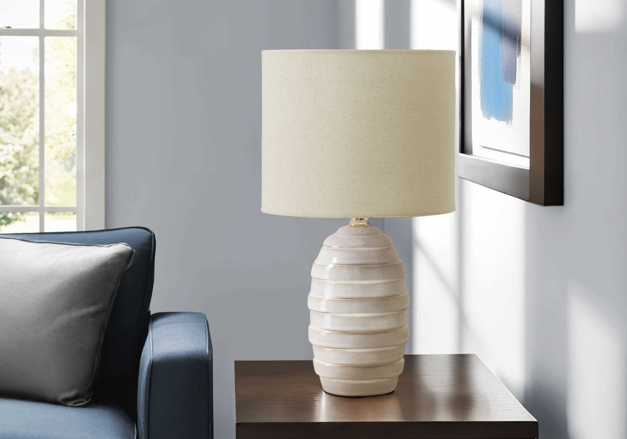LUMINAIRE - 17"H LAMPE DE TABLE IVOIRE CERAMIQUE / BEIGE – I 9789