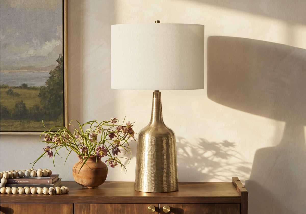 LUMINAIRE - 29"H LAMPE DE TABLE METAL BRONZE / BEIGE – I 9794