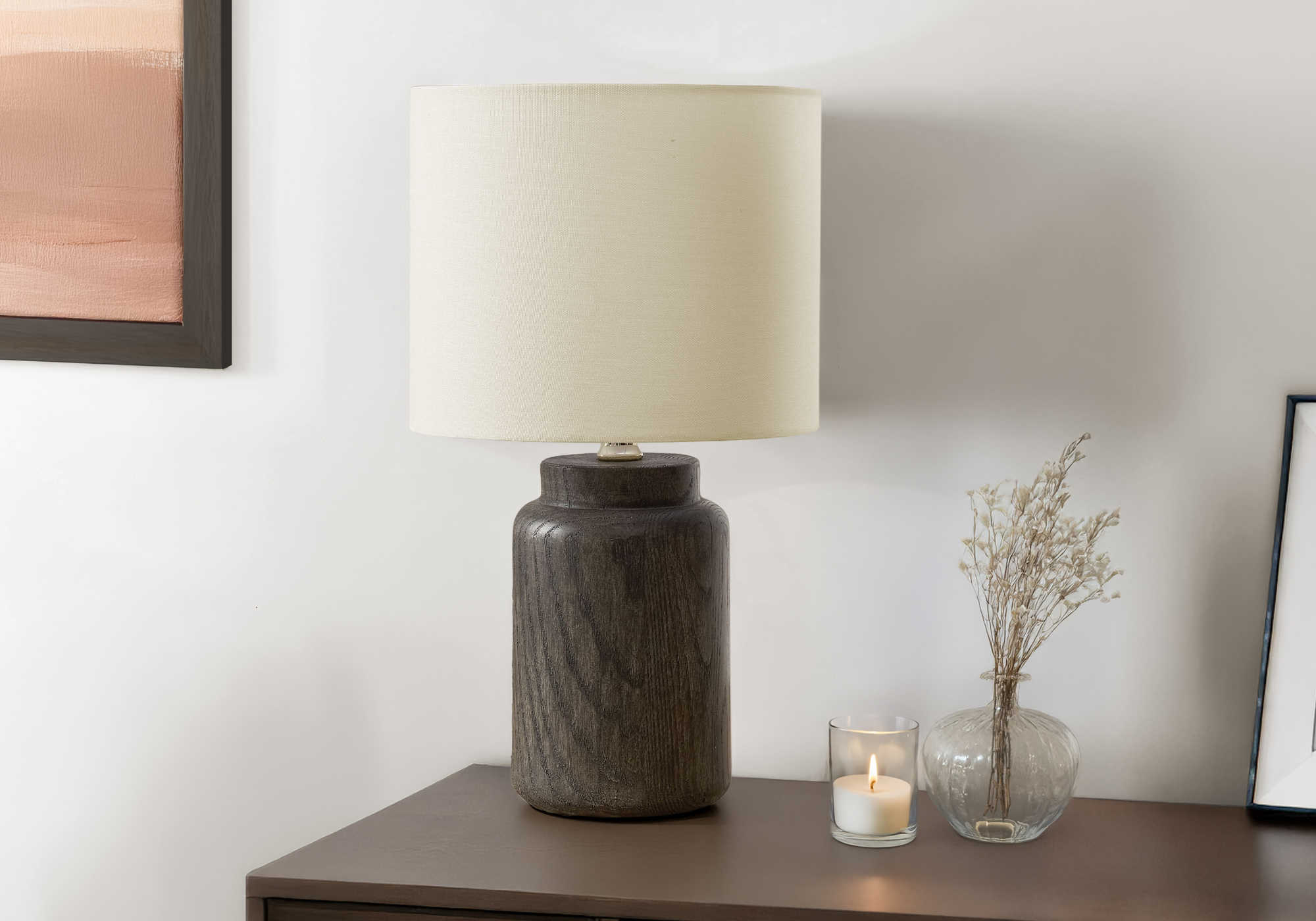 LUMINAIRE - 17"H LAMPE DE TABLE BRUN RESINE / IVOIRE – I 9796