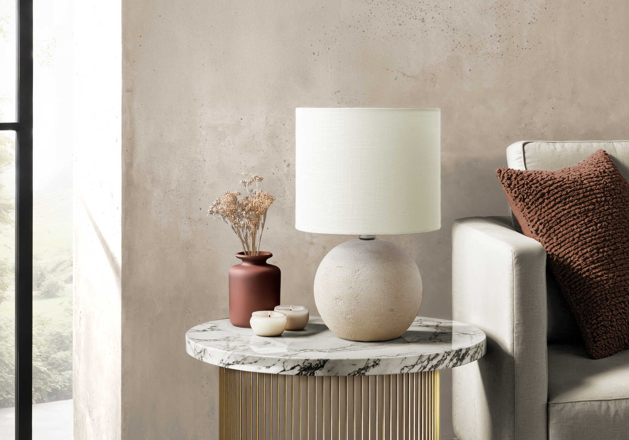 LUMINAIRE - 16"H LAMPE DE TABLE IVOIRE BETON / IVOIRE – I 9851