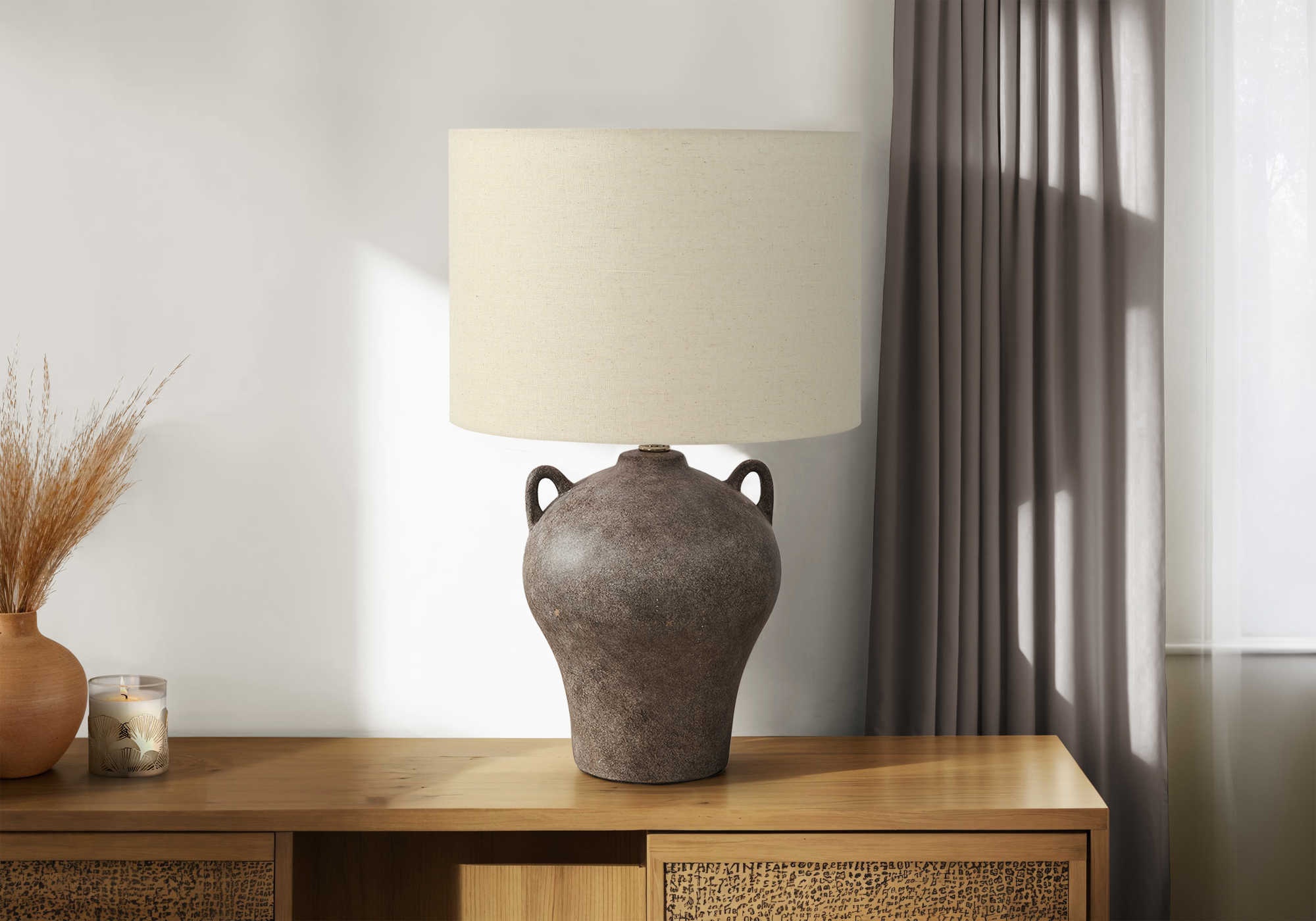 LUMINAIRE - 22"H LAMPE DE TABLE BRUN CERAMIQUE / BEIGE – I 9883