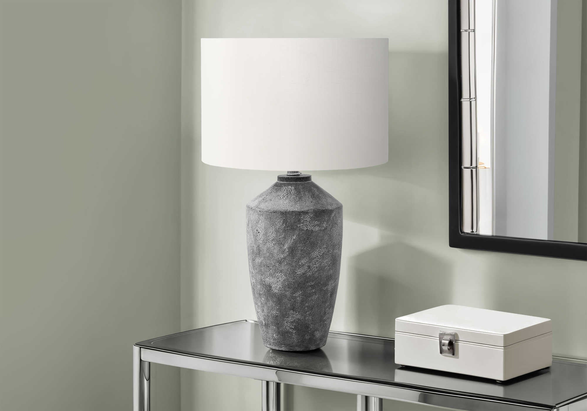 LUMINAIRE - 25"H LAMPE DE TABLE GRIS BETON / IVOIRE – I 9890