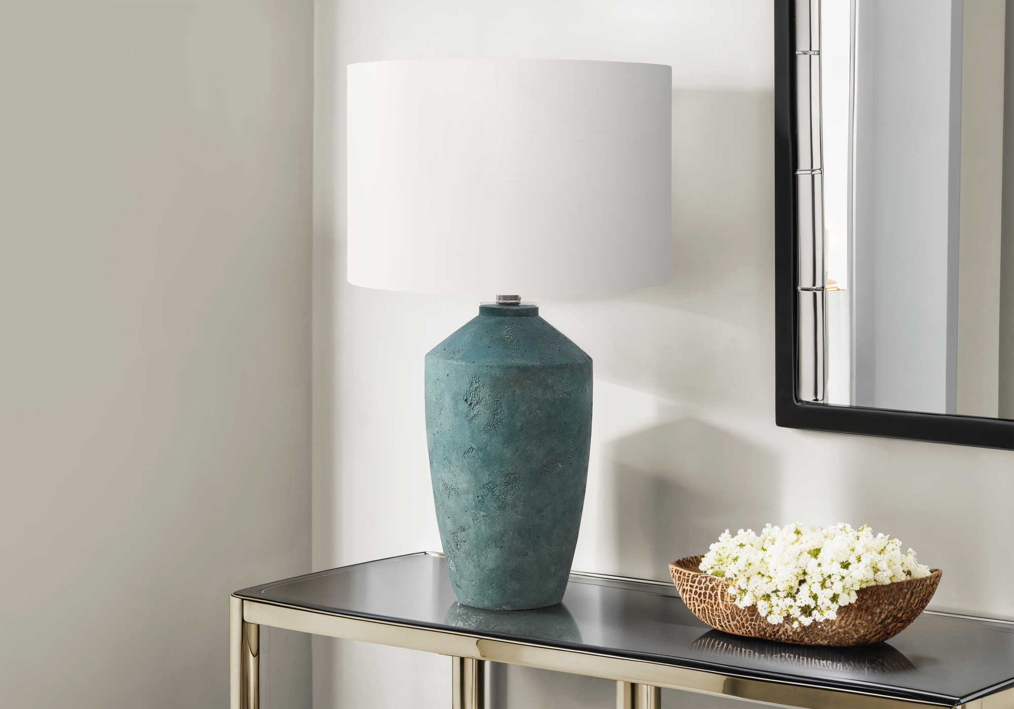 LUMINAIRE - 25"H LAMPE DE TABLE VERT BETON / IVOIRE – I 9891