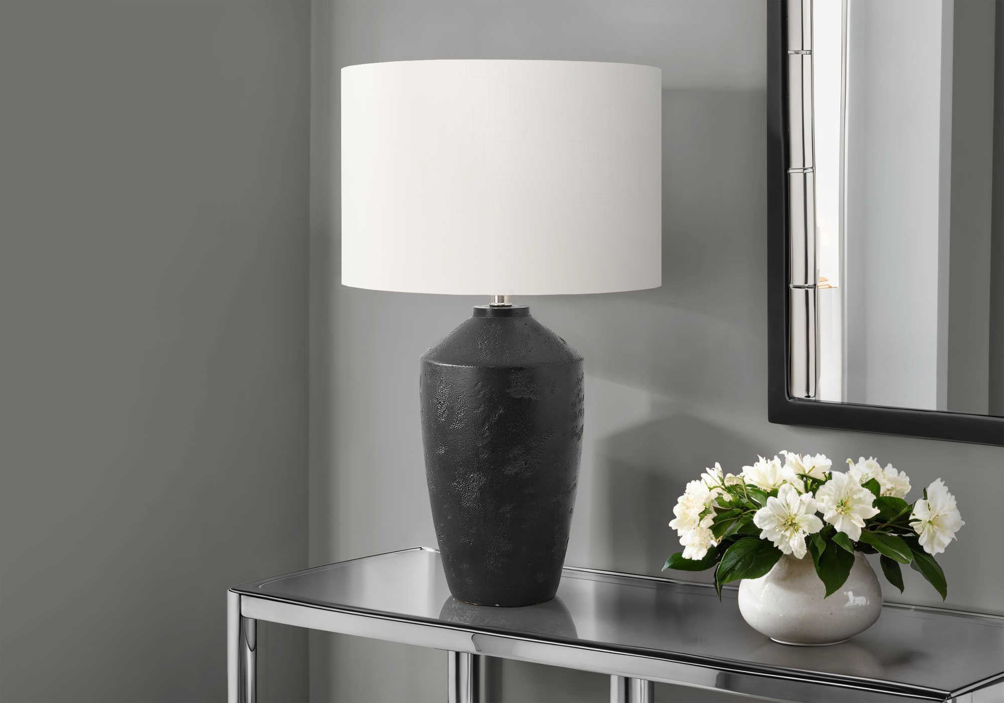 LUMINAIRE - 25"H LAMPE DE TABLE NOIR BETON / IVOIRE – I 9893