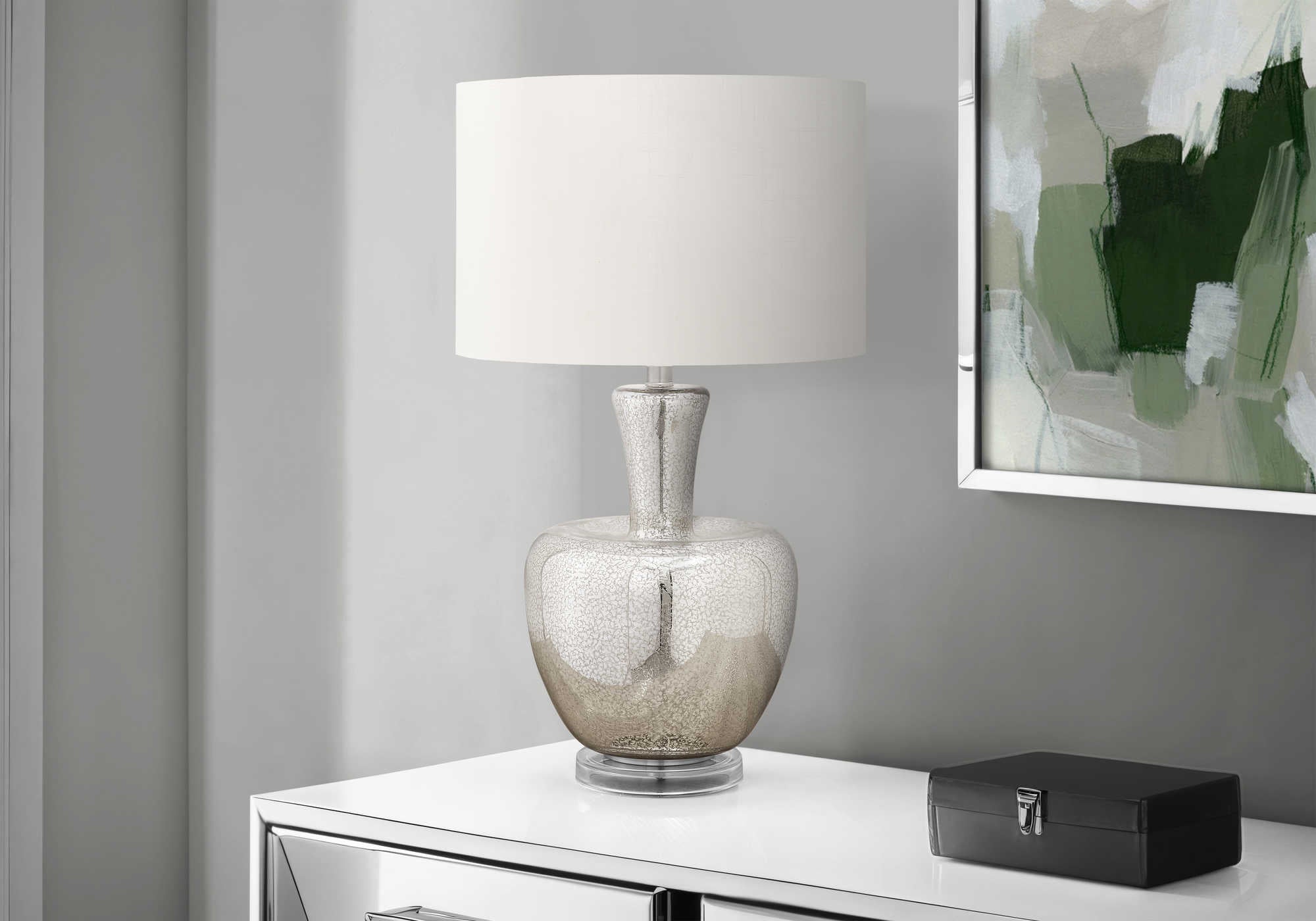 LUMINAIRE - 26"H LAMPE DE TABLE ARGENT EN VERRE / IVOIRE – I 9897