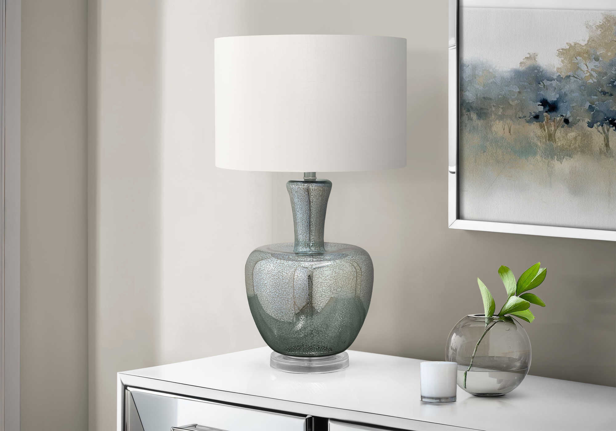 LUMINAIRE - 26"H LAMPE DE TABLE VERT EN VERRE / IVOIRE – I 9898
