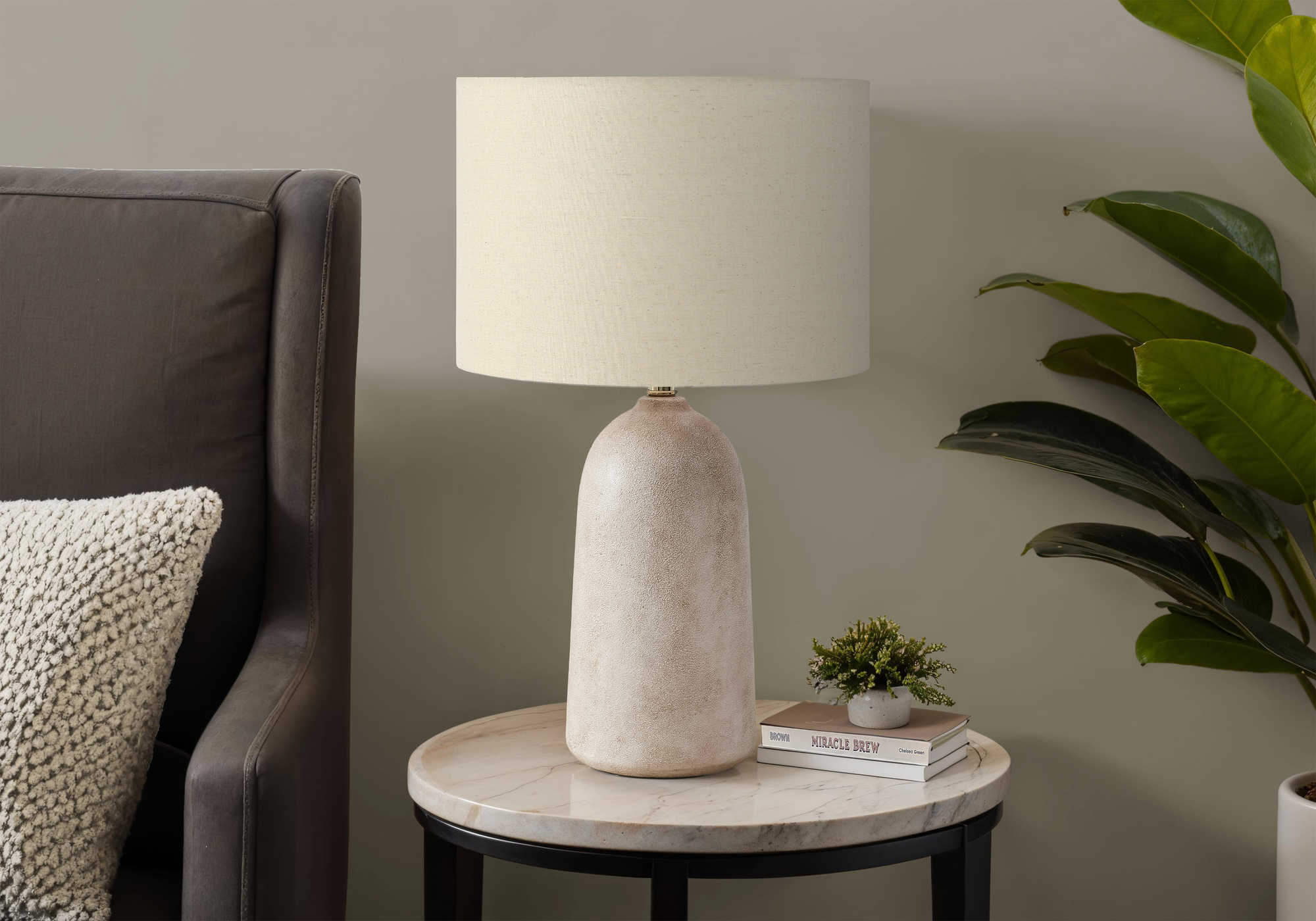 LUMINAIRE - 27"H LAMPE DE TABLE BEIGE CERAMIQUE / BEIGE – I 9905