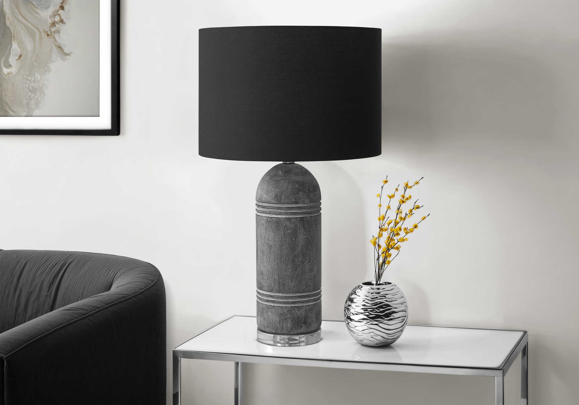 LUMINAIRE - 28"H LAMPE DE TABLE GRIS RESINE / NOIR – I 9914